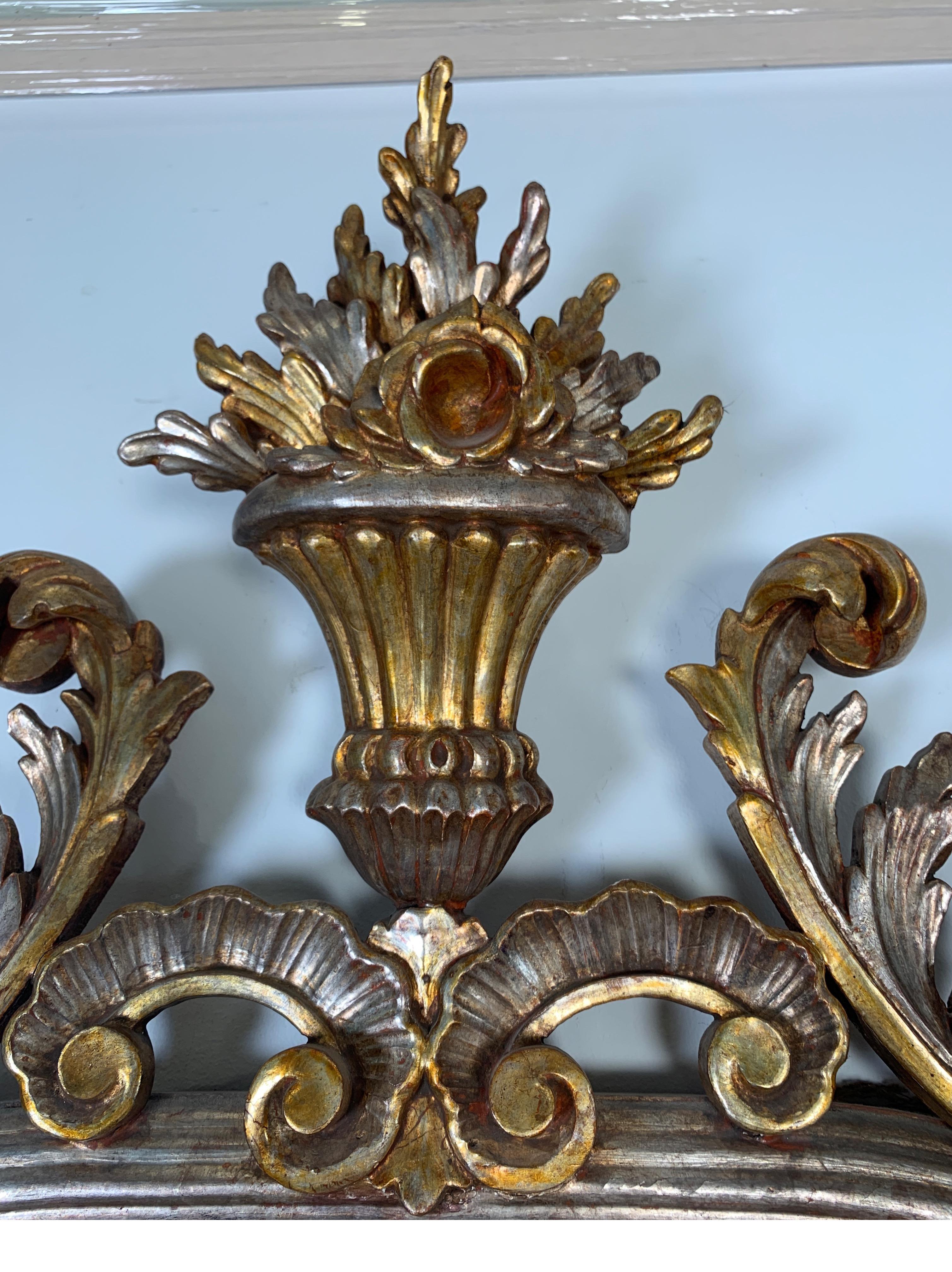 Mid-20th Century 1950s Carved Louis XV Style Silver and Gold Gilt Italian Decorative Mirror