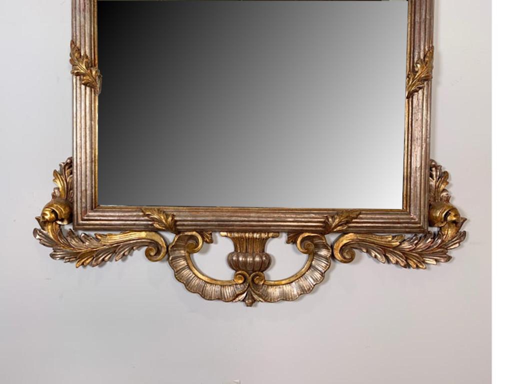 1950s Carved Louis XV Style Silver and Gold Gilt Italian Decorative Mirror 2