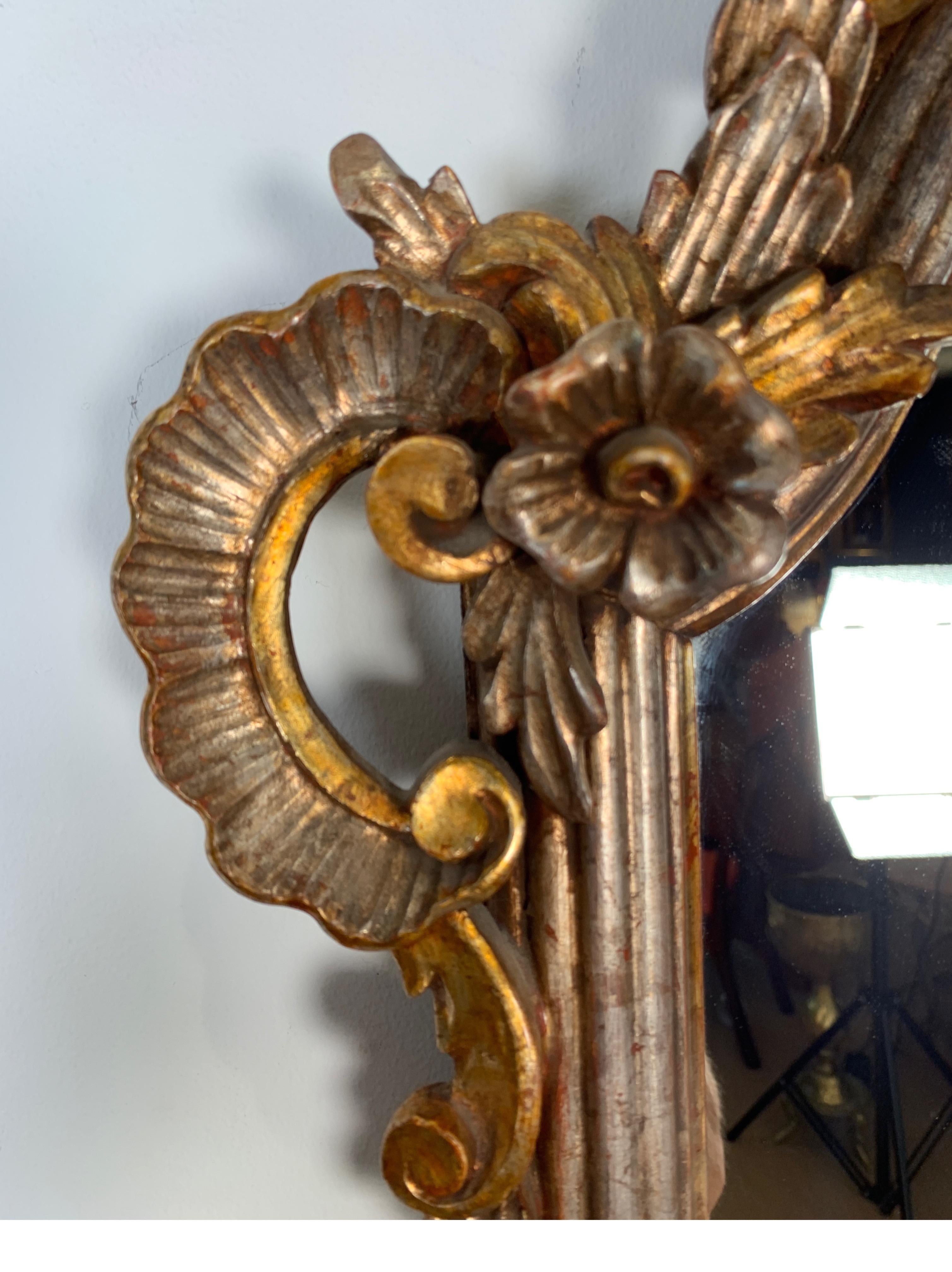1950s Carved Louis XV Style Silver and Gold Gilt Italian Decorative Mirror 3