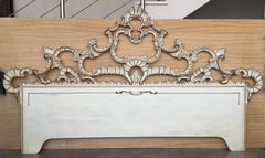 1950's Carved Spanish Rococo King Size Headboard in Silver by Mariano Garcia