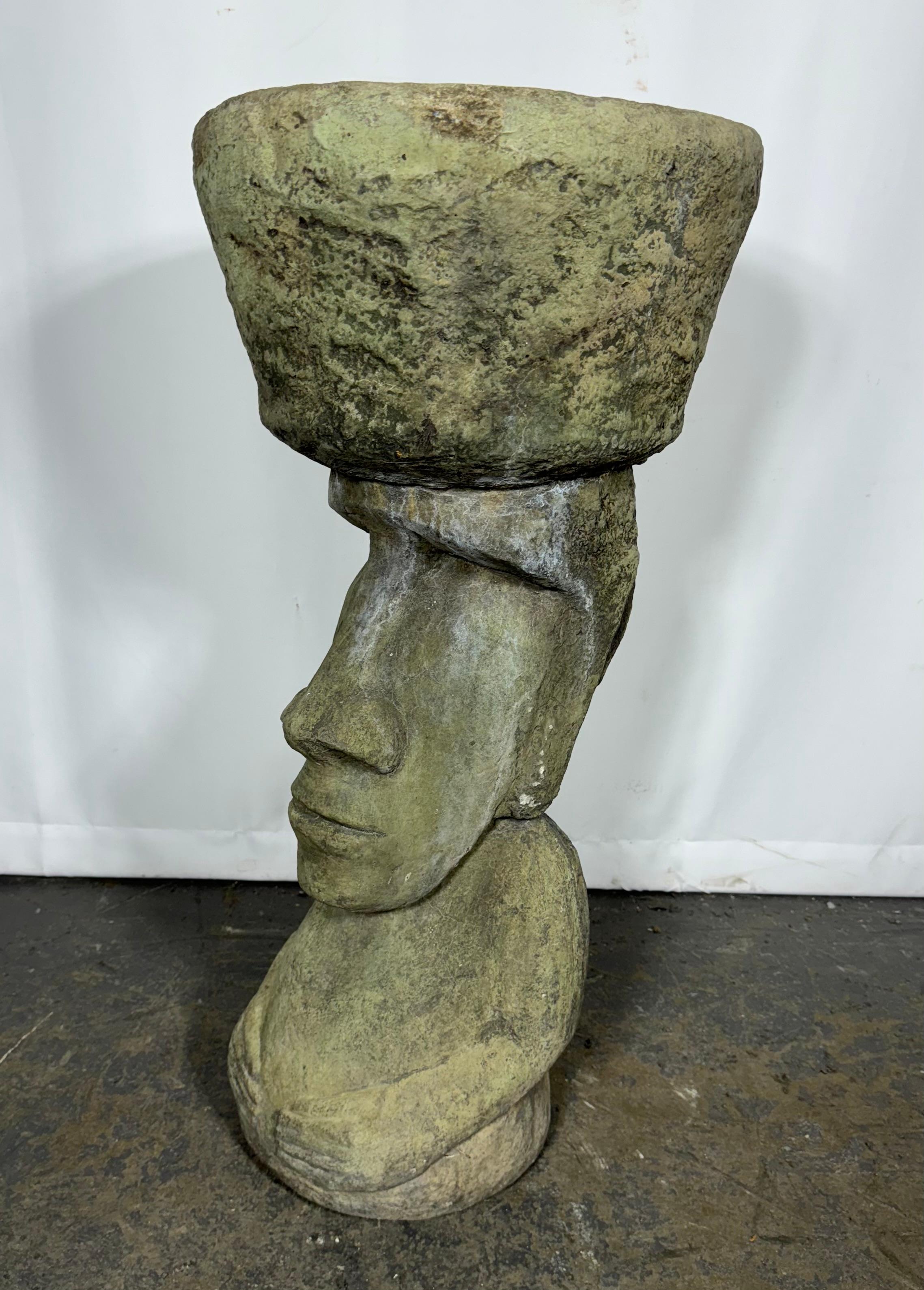 1950s Piedra tallada Isla de Pascua (tiki) Escultura / fuente / pajarera 30