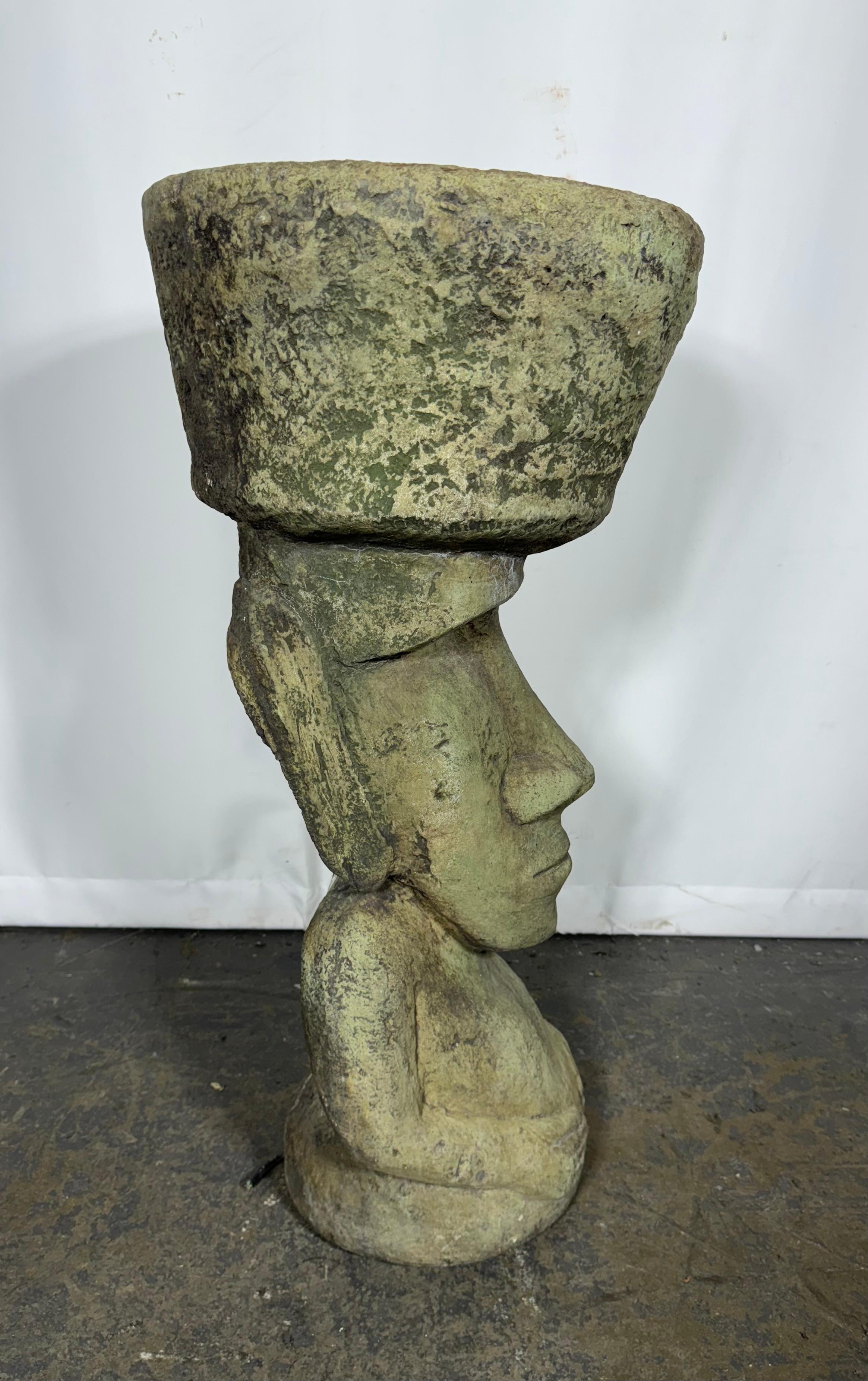 1950s Piedra tallada Isla de Pascua (tiki) Escultura / fuente / pajarera 30
