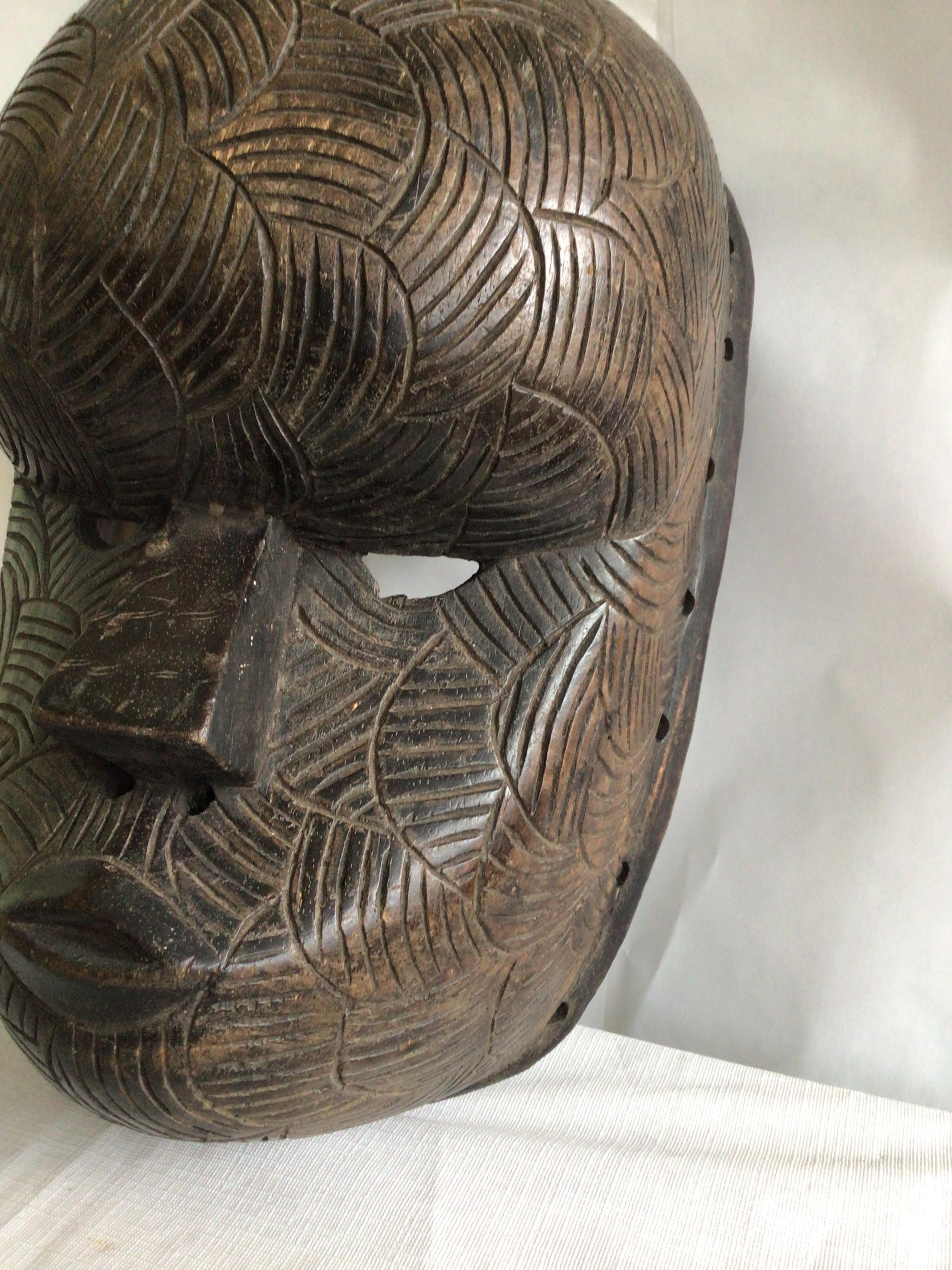 1950s Carved Wood African Mask For Sale 1