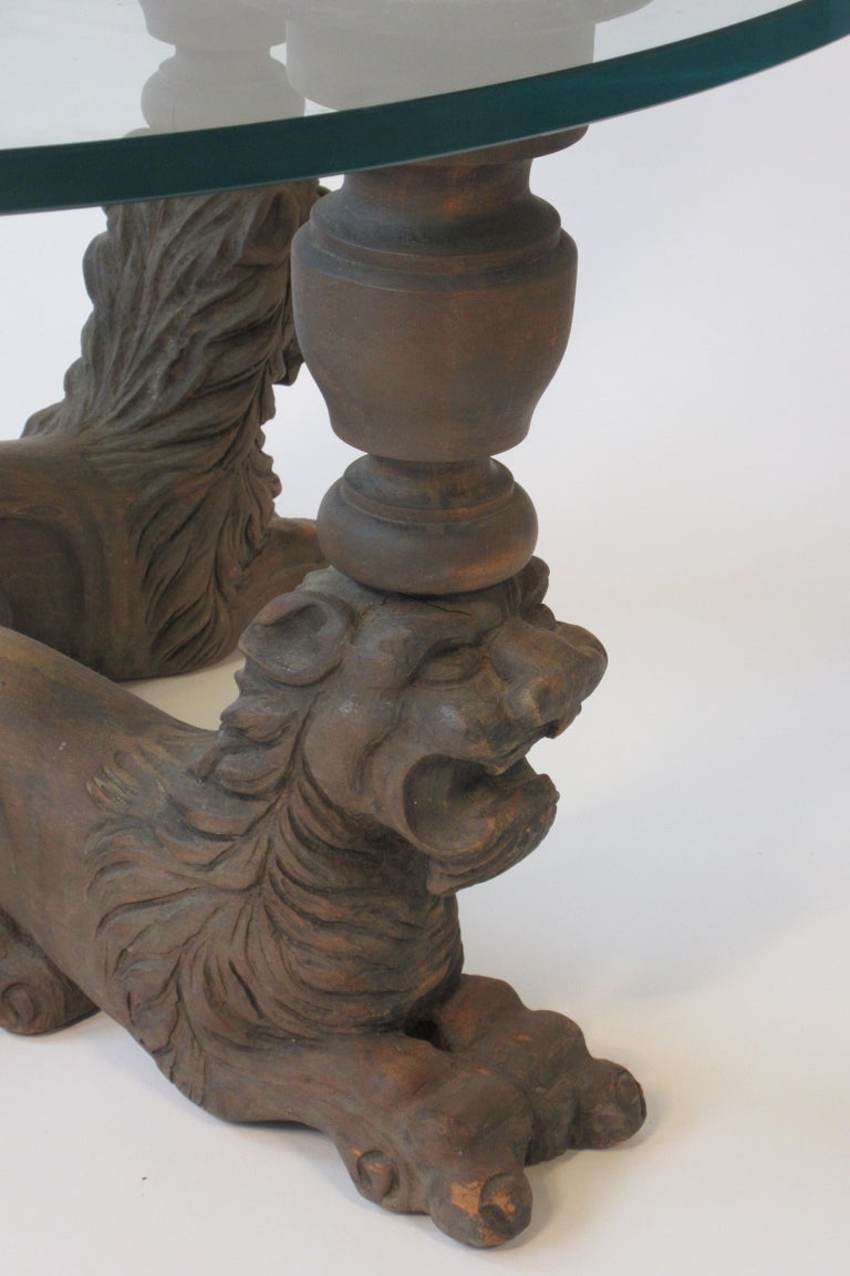 1950s Carved Wood and Glass Lion Coffee Table at 1stDibs