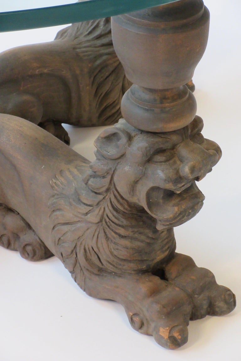 1950s Carved Wood and Glass Lion Coffee Table at 1stDibs