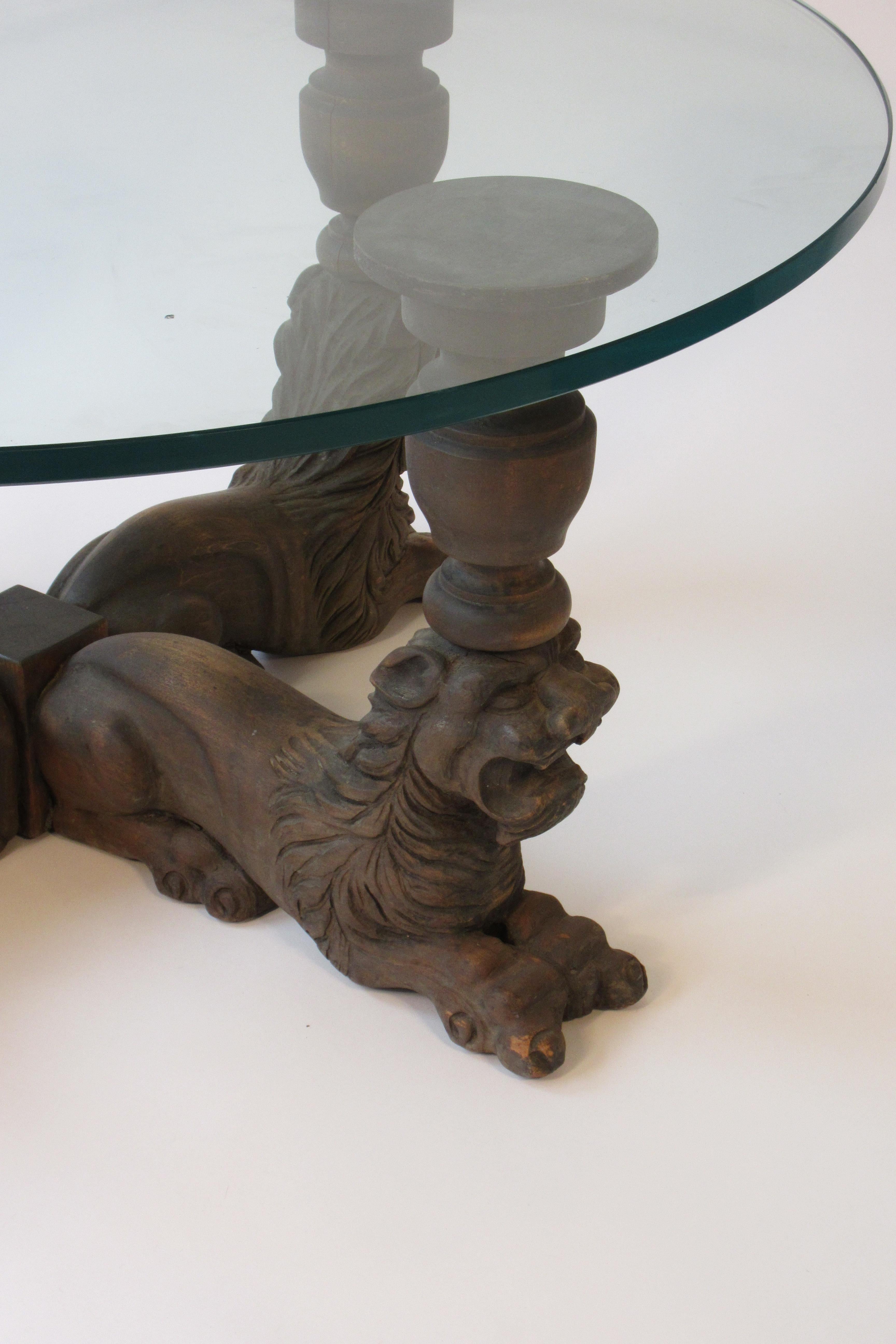 1950s Carved Wood and Glass Lion Coffee Table In Good Condition In Tarrytown, NY