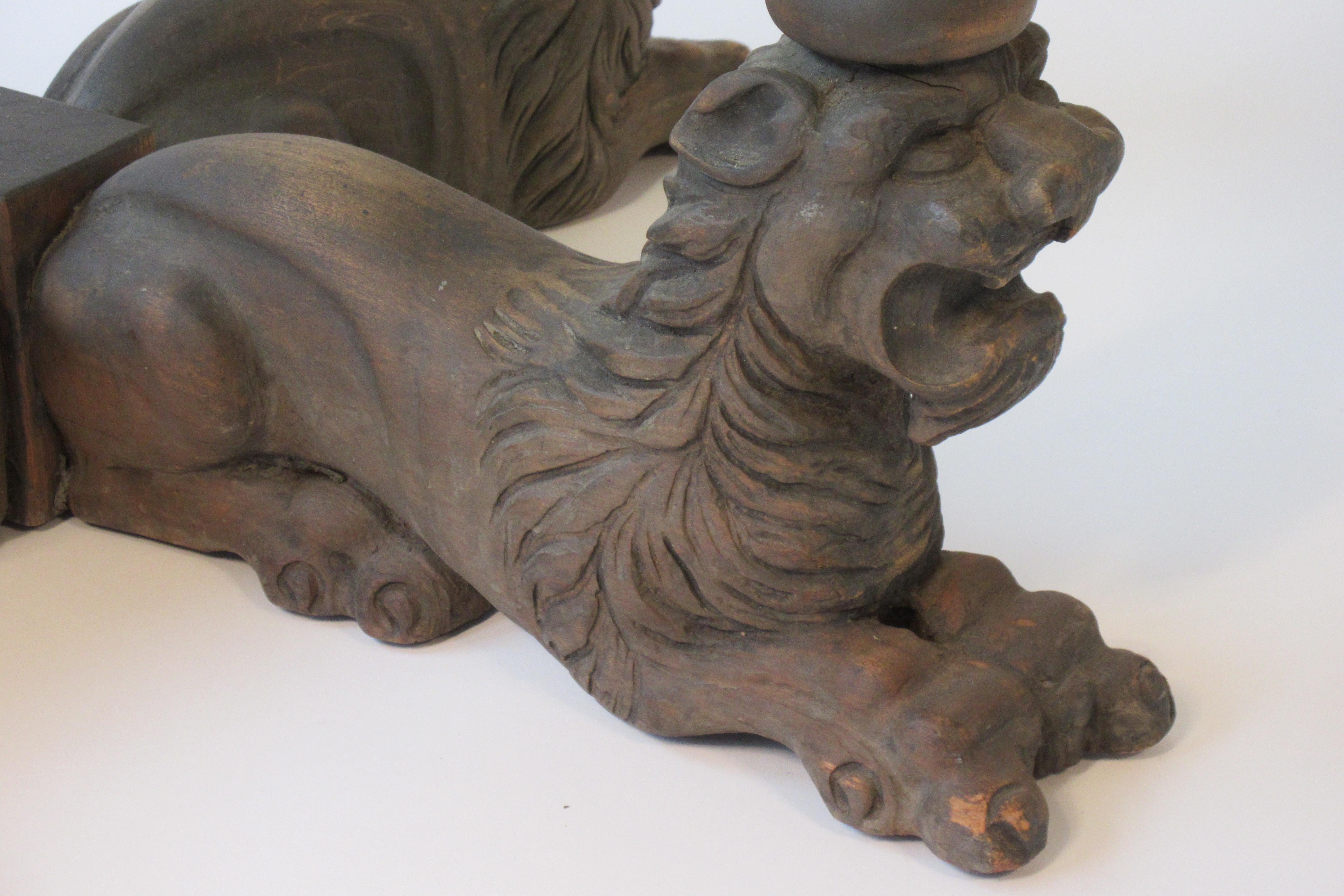 1950s Carved Wood and Glass Lion Coffee Table 3