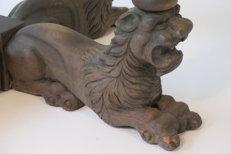 1950s Carved Wood and Glass Lion Coffee Table at 1stDibs