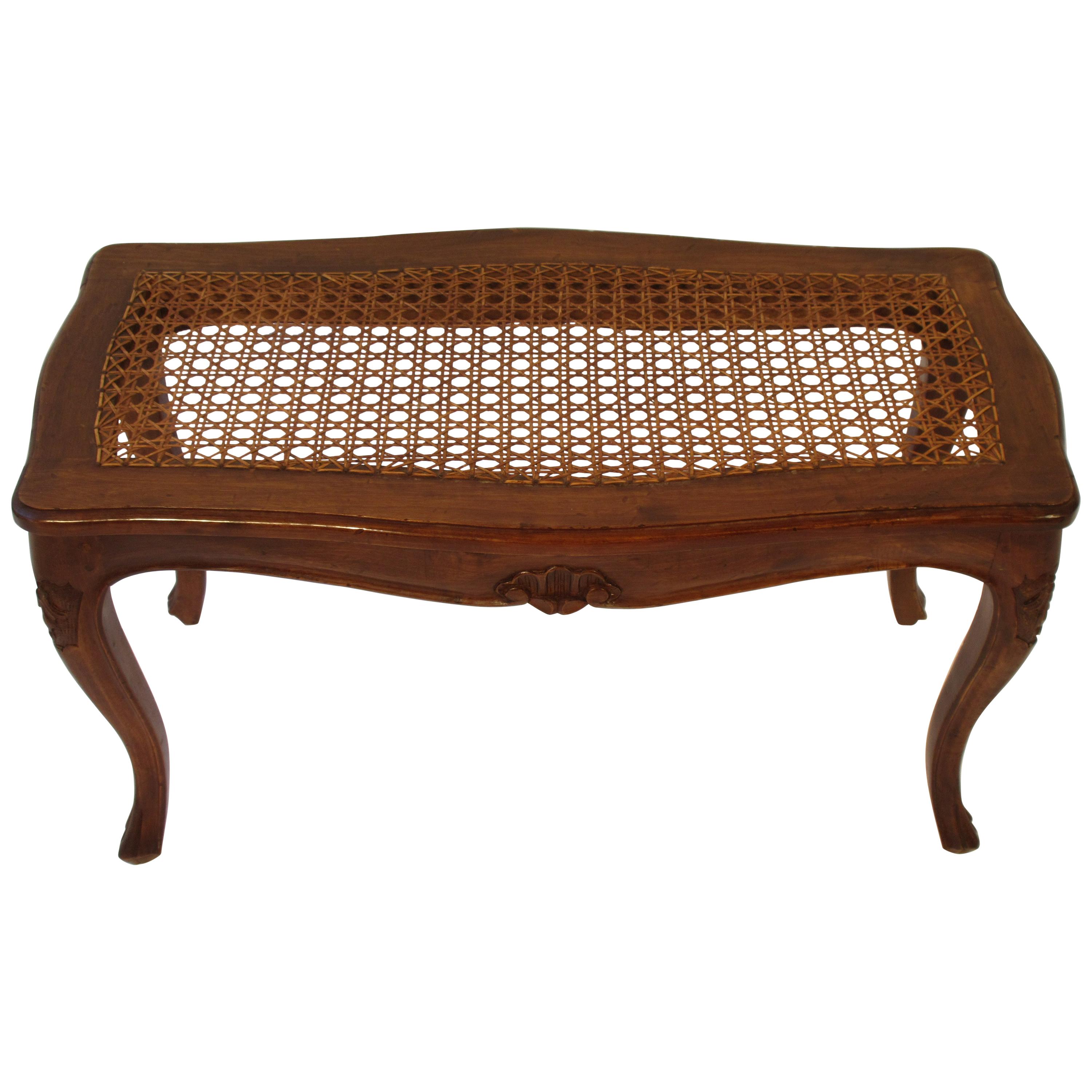 1950s Carved Wood Caned Seated Bench