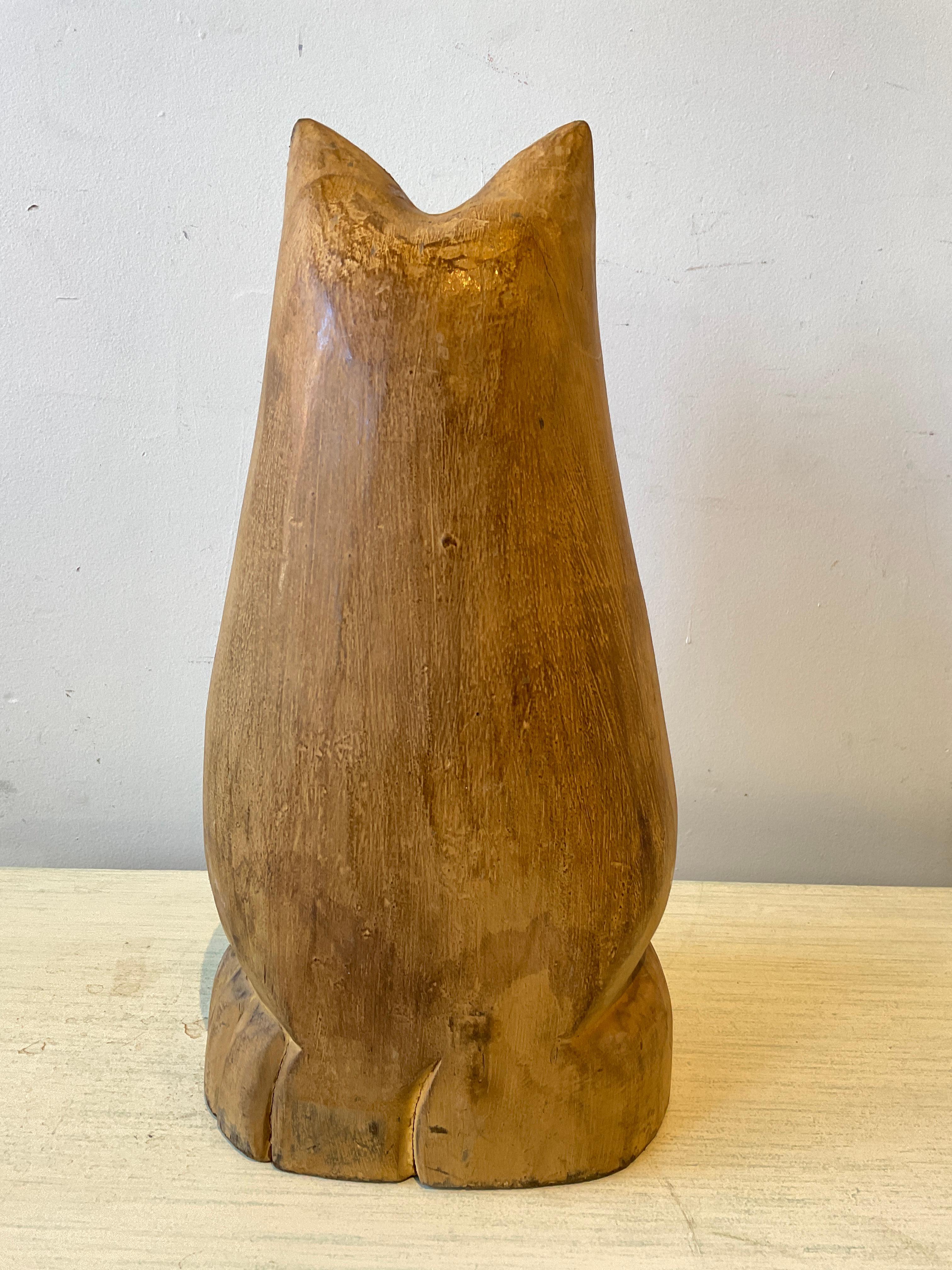 1950s Carved Wood Cat Sculpture  In Good Condition For Sale In Tarrytown, NY