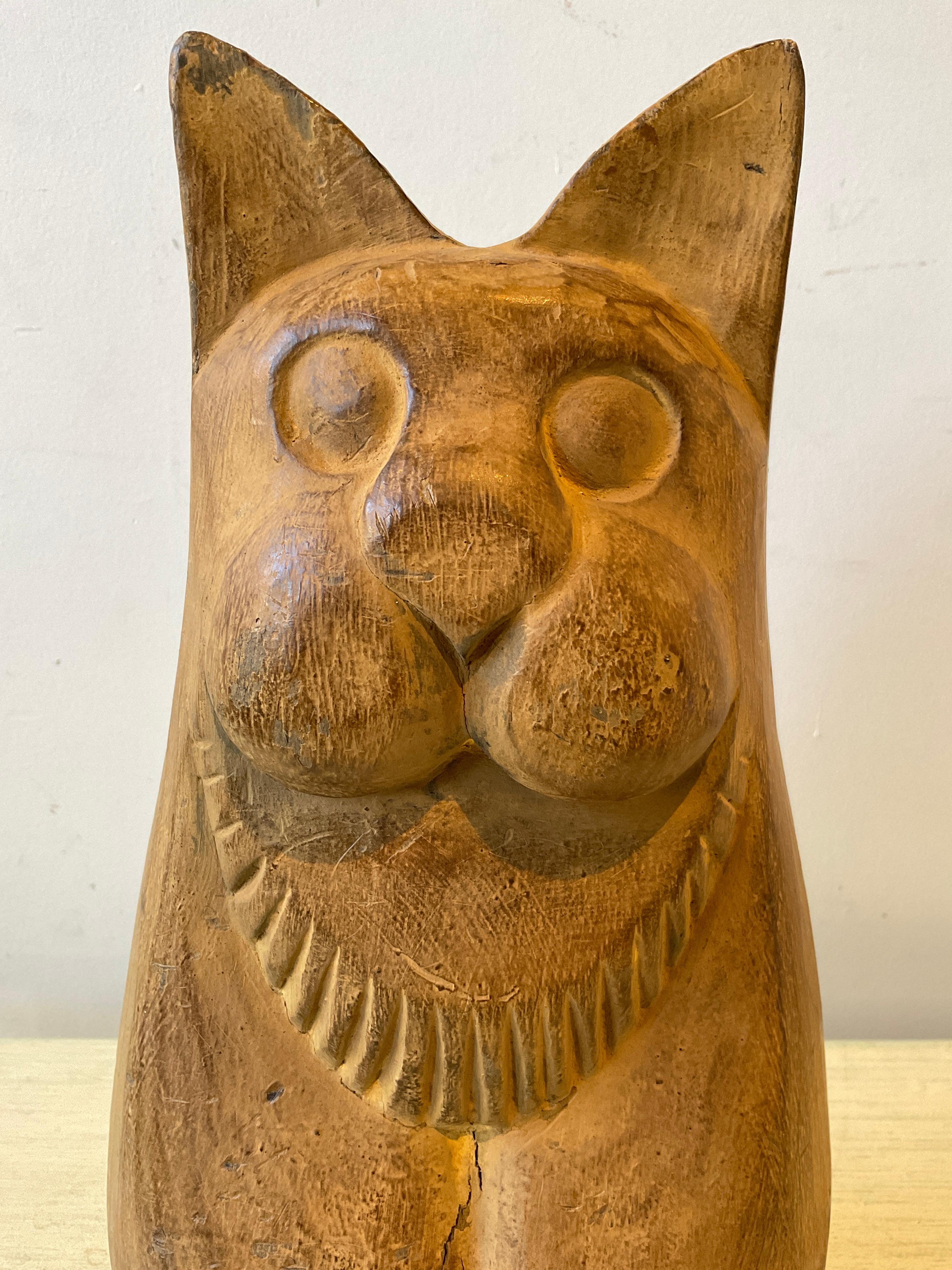 1950s Carved Wood Cat Sculpture  For Sale 2