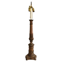 Used 1950s Carved Wood Column Table Lamp