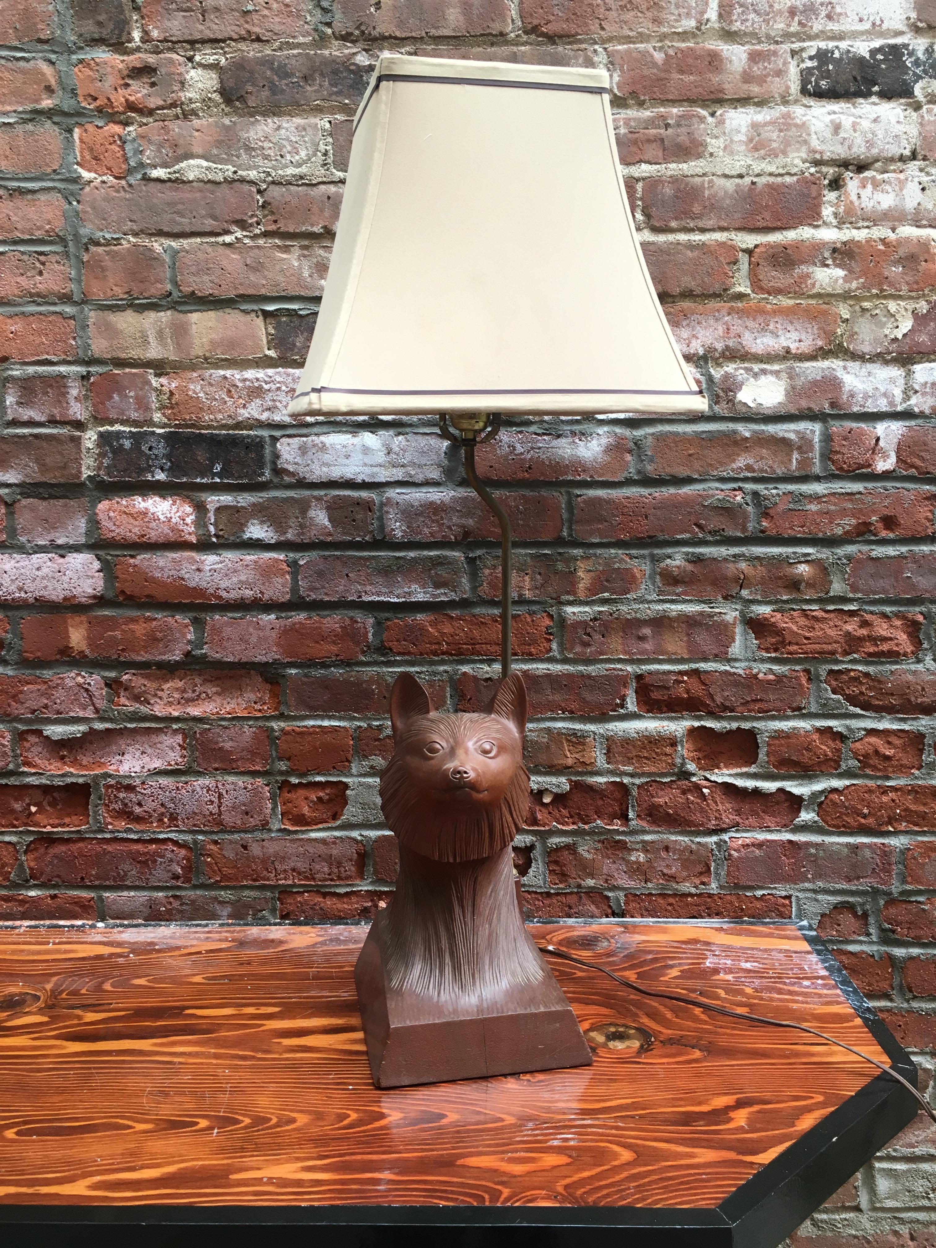1950s Carved Wood Fox Head Table Lamp 3