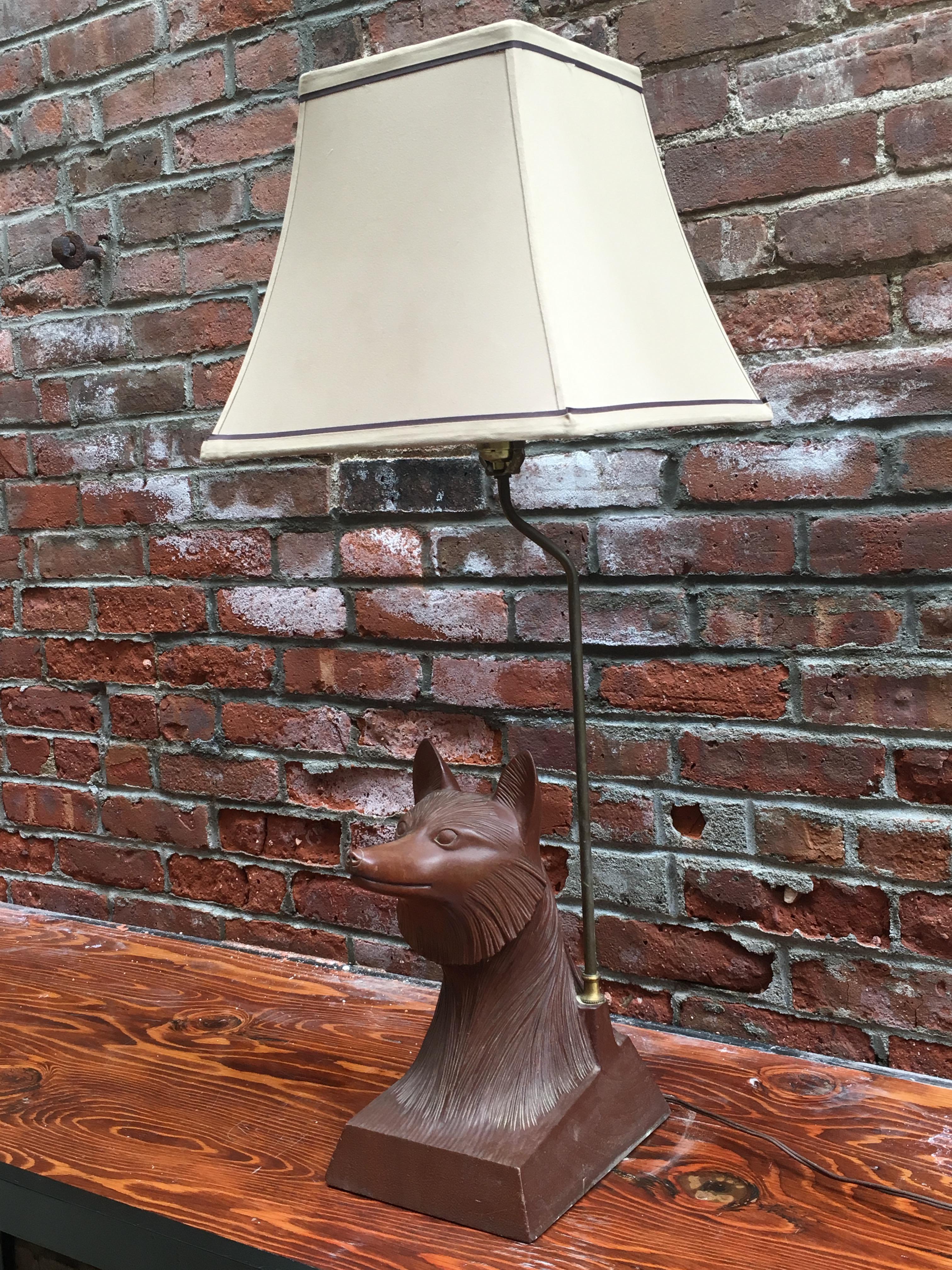 1950s Carved Wood Fox Head Table Lamp 4