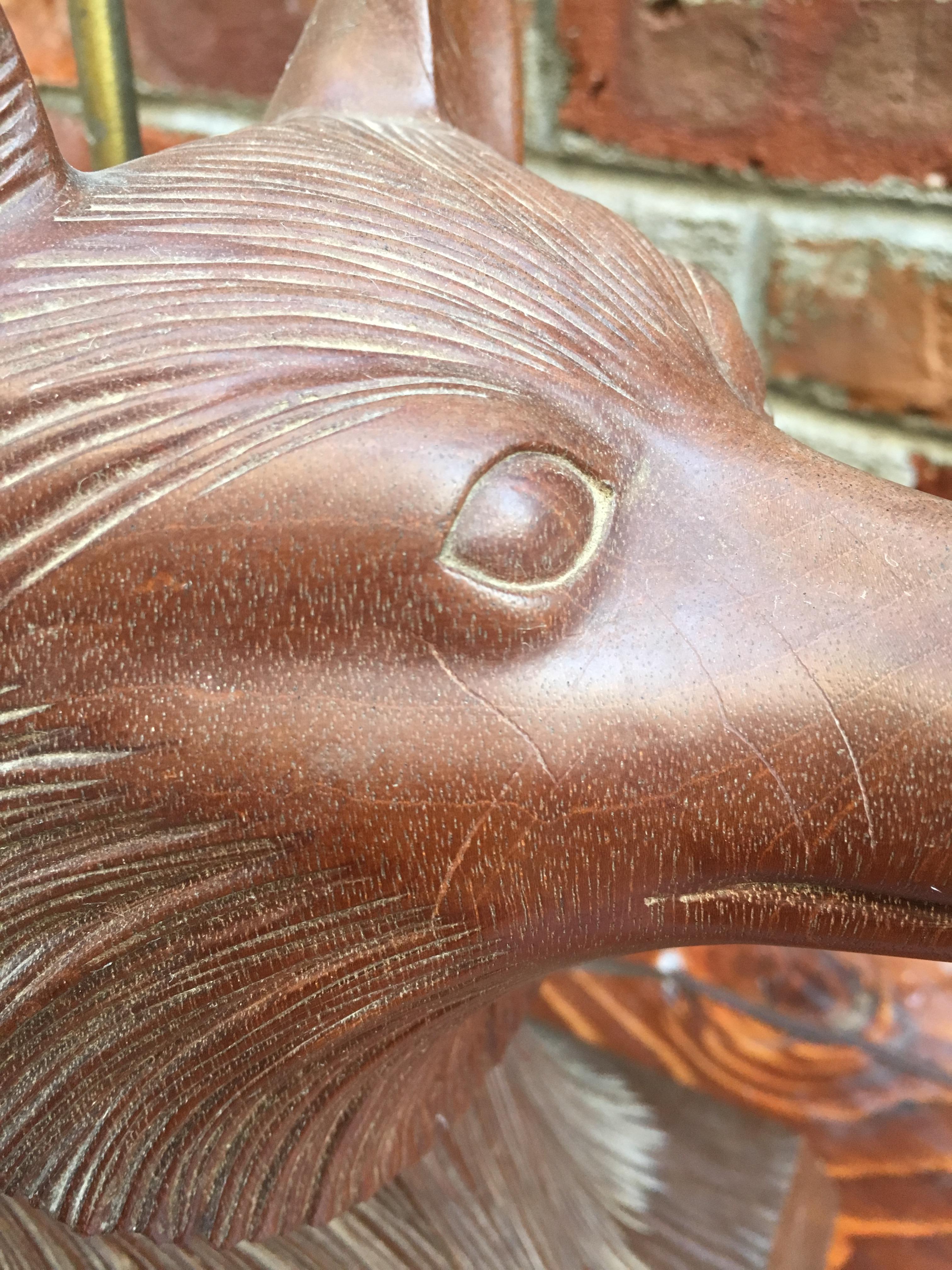 Hand-Carved 1950s Carved Wood Fox Head Table Lamp