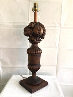 1950s Carved Wood Lamp