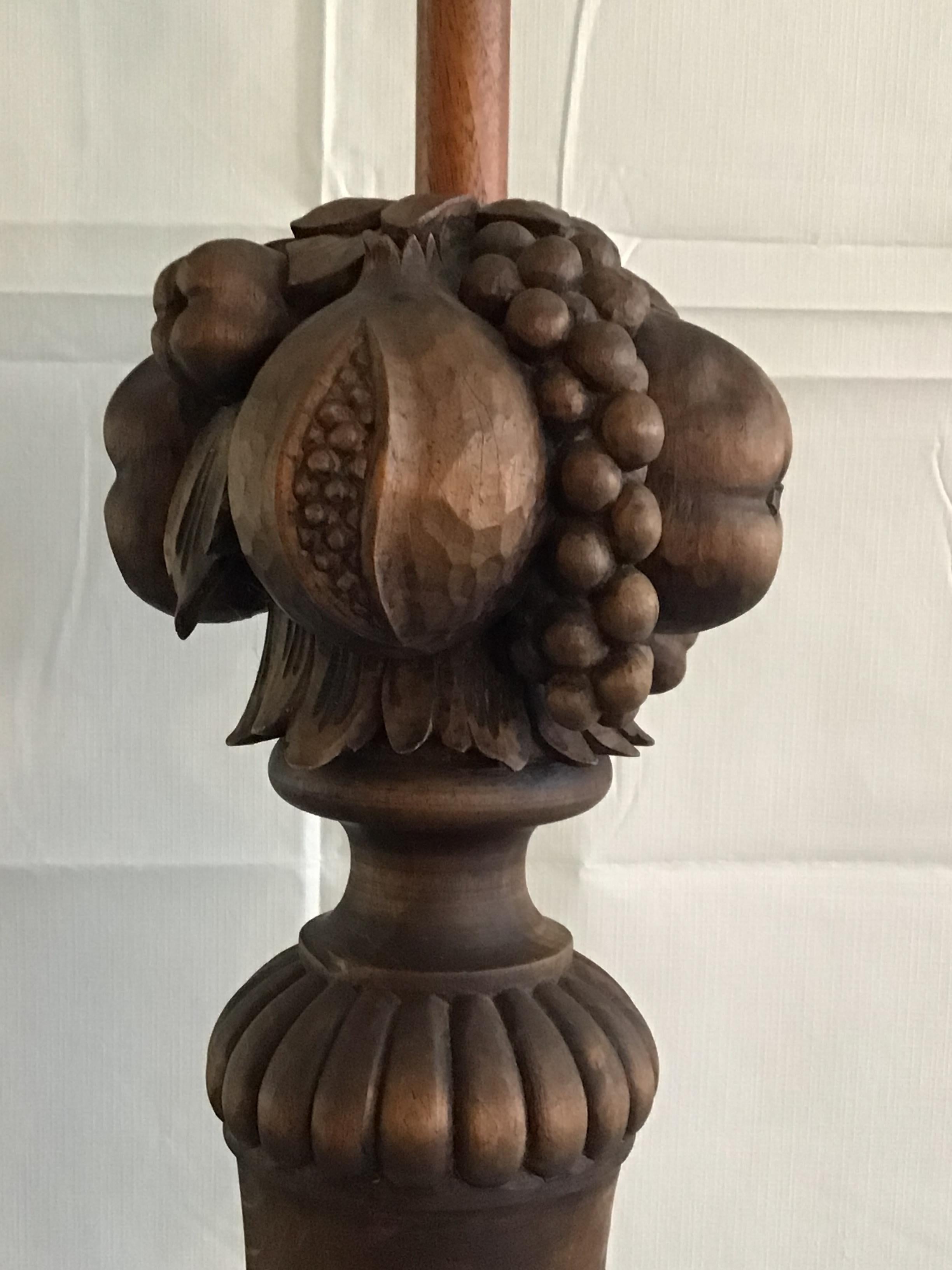 Mid-20th Century 1950s Carved Wood Lamp For Sale