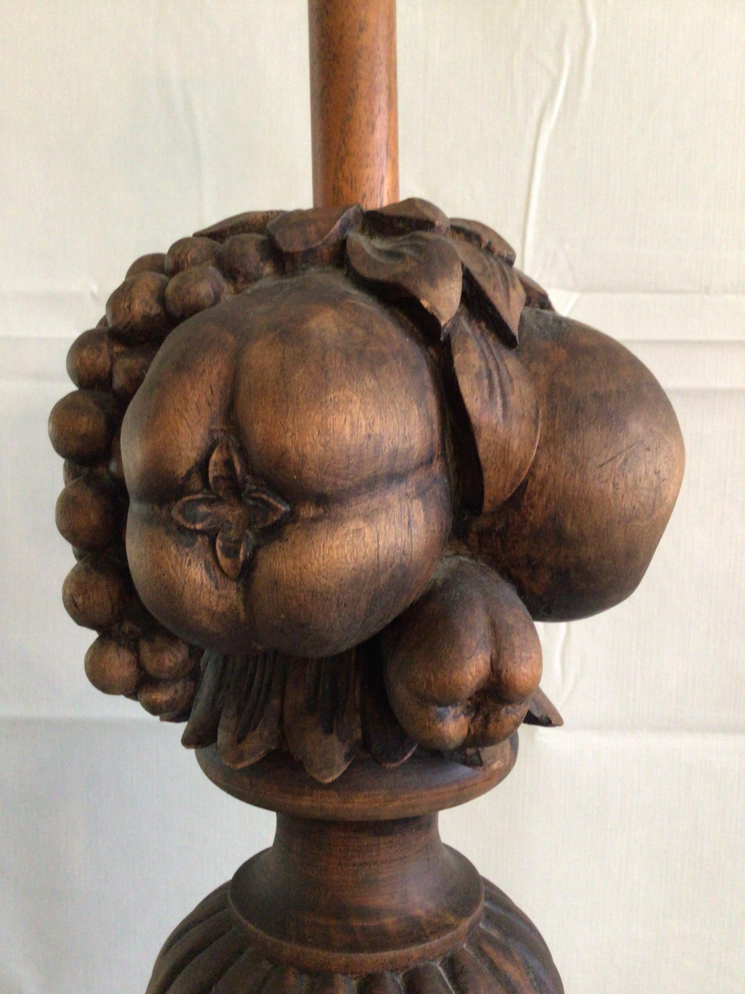 1950s Carved Wood Lamp For Sale 1
