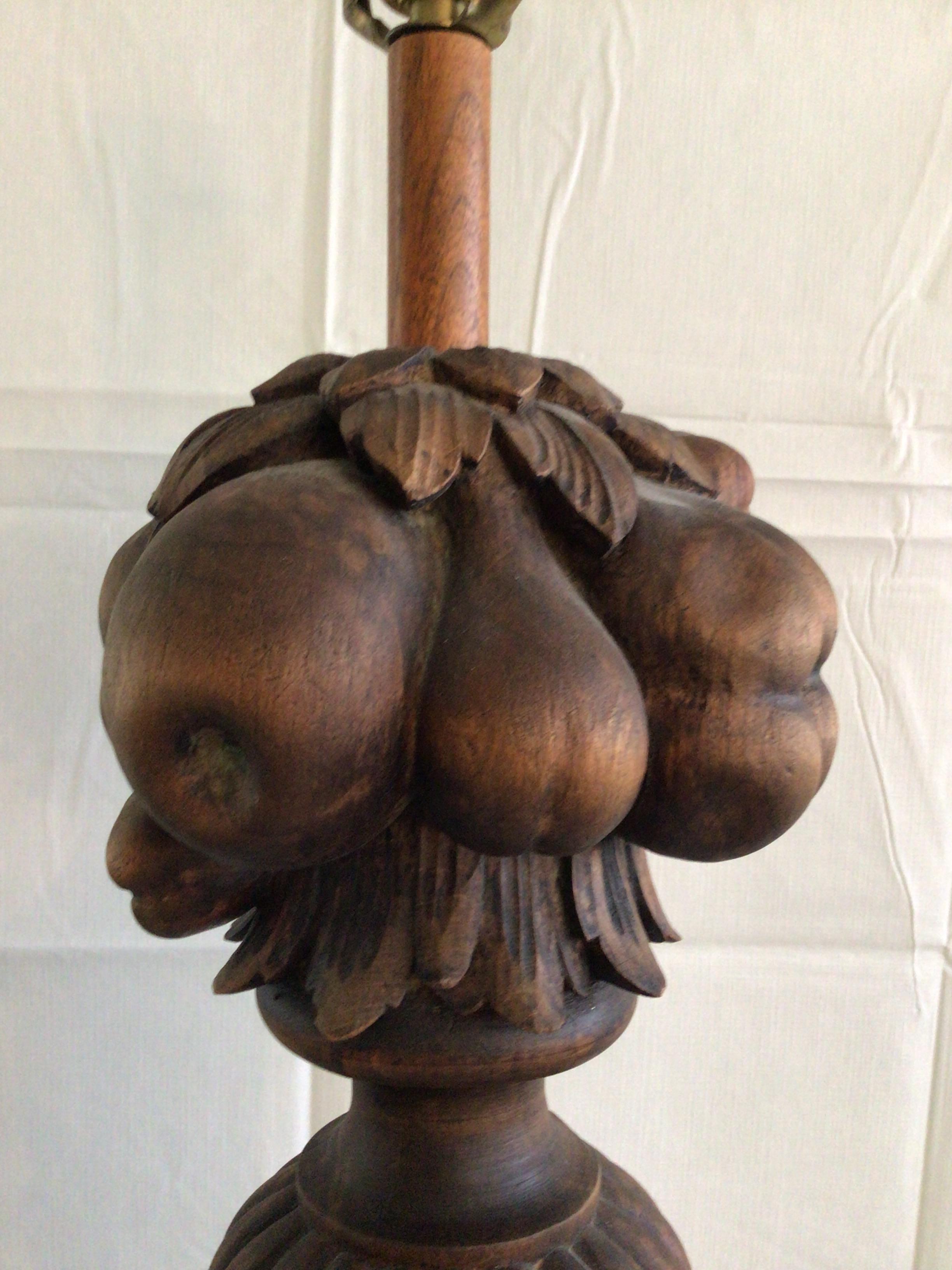 1950s Carved Wood Lamp For Sale 2
