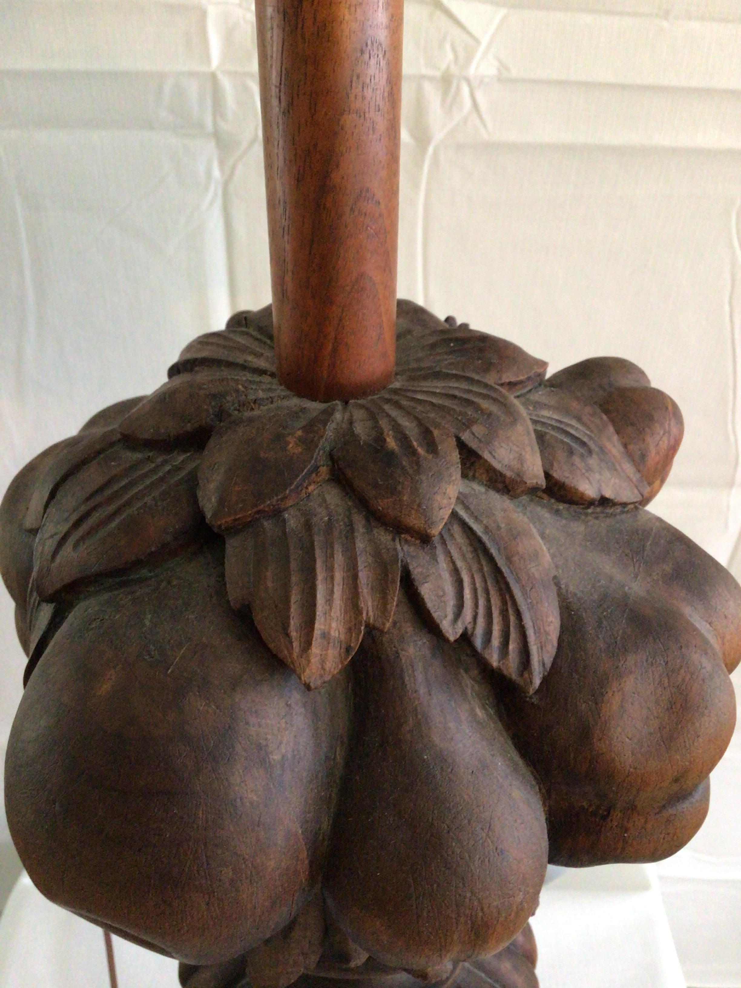 1950s Carved Wood Lamp For Sale 3