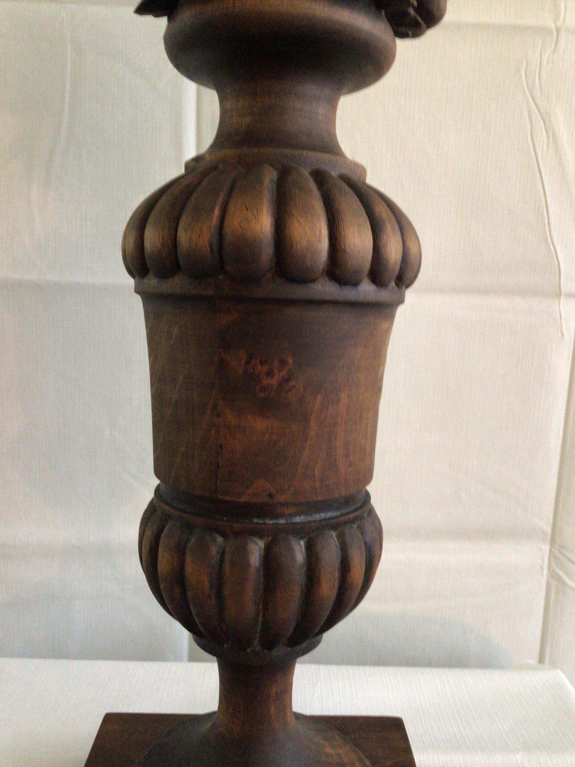 1950s Carved Wood Lamp For Sale 4