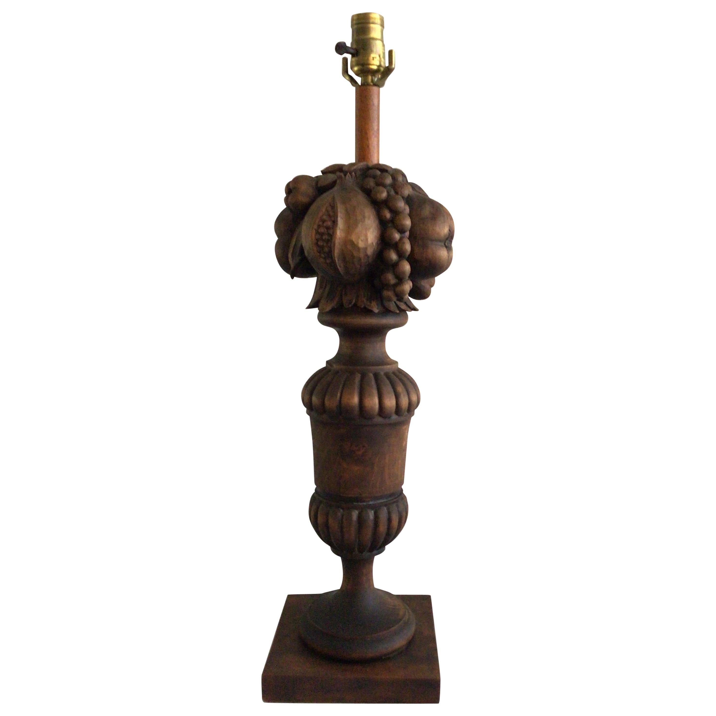 1950s Carved Wood Lamp