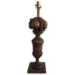 1950s Carved Wood Lamp