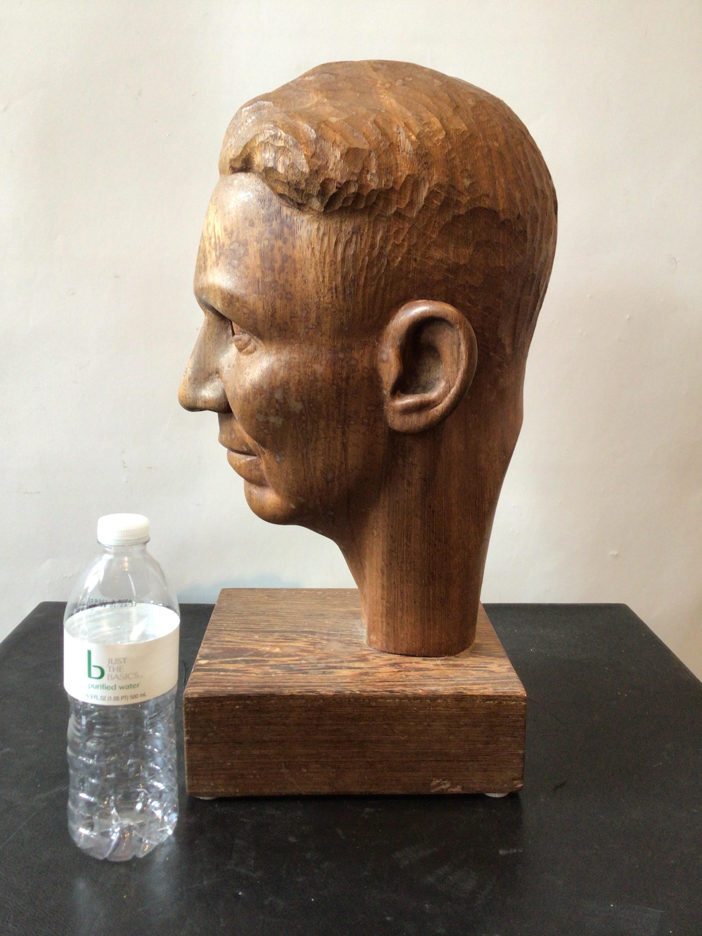 1950s Carved Wood Sculpture of Mans Head In Good Condition For Sale In Tarrytown, NY