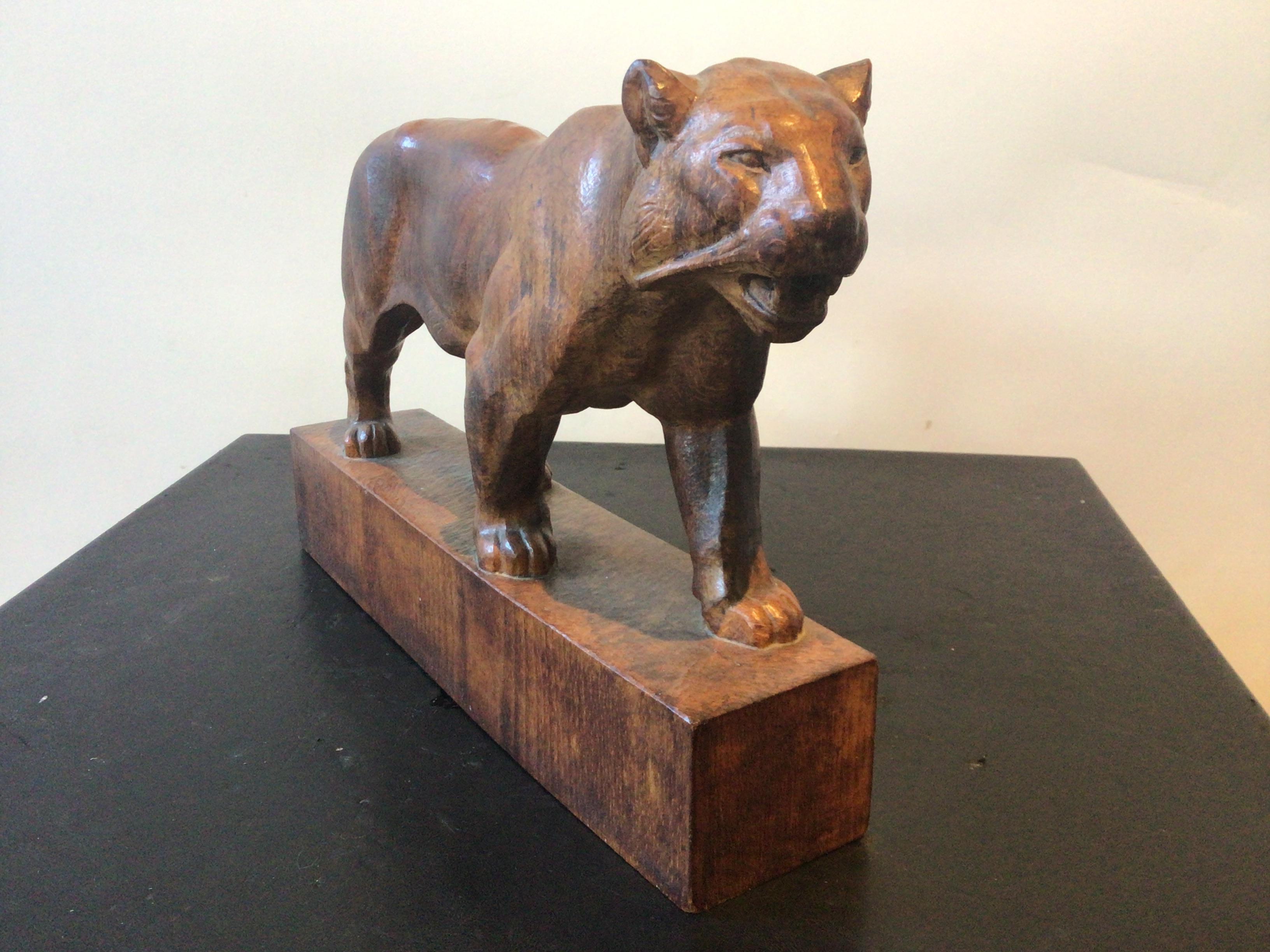 1950s Carved Wood Tiger In Good Condition In Tarrytown, NY