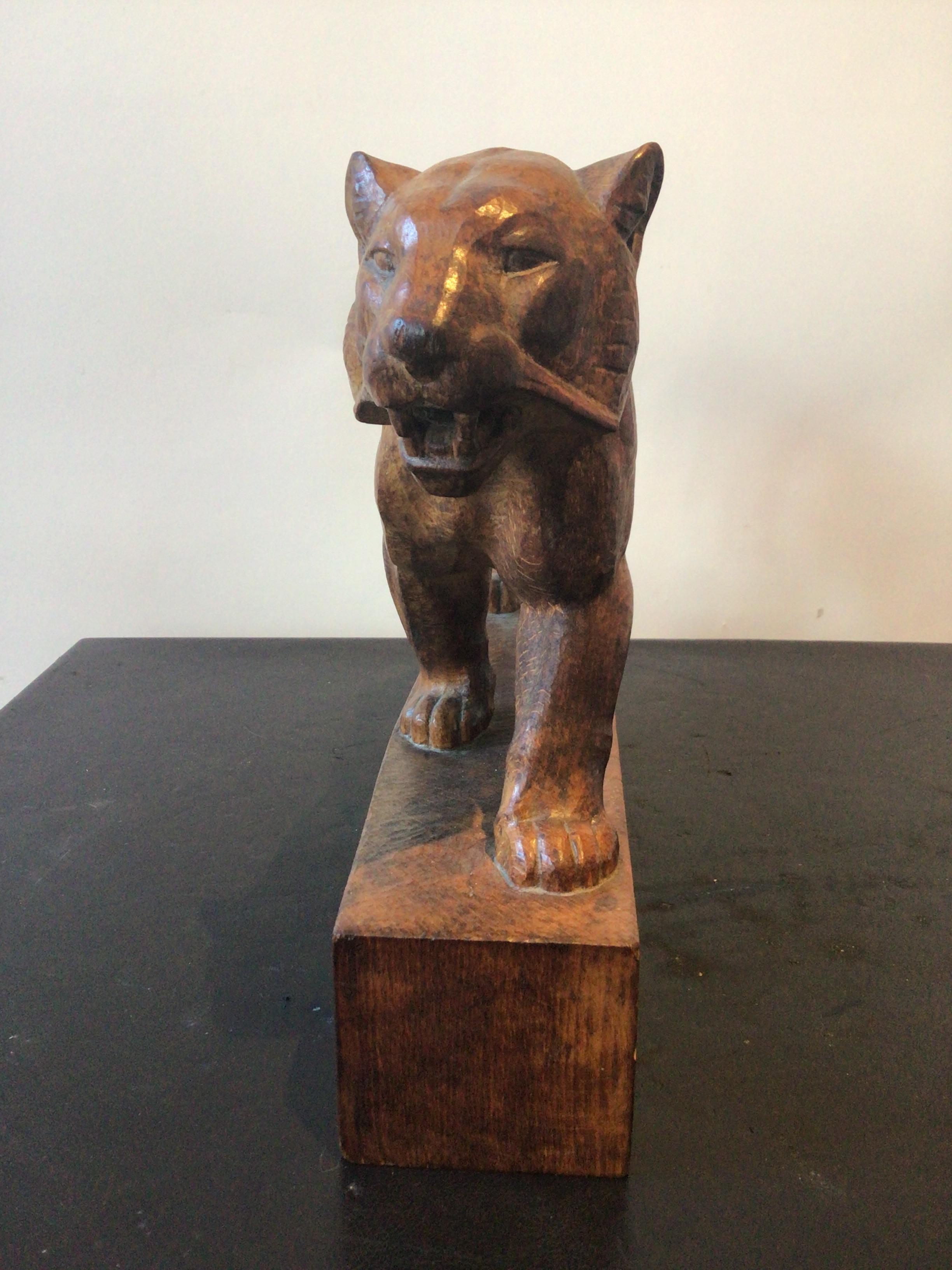 Mid-20th Century 1950s Carved Wood Tiger