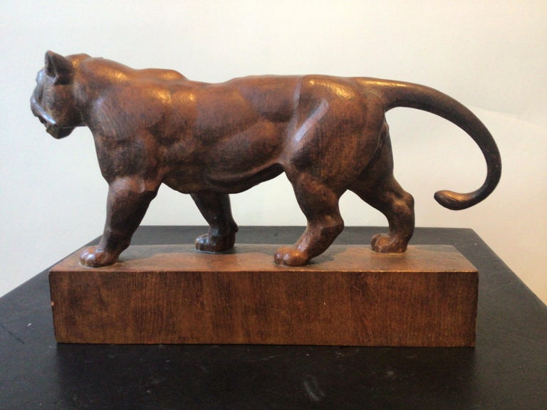 1950s Carved Wood Tiger For Sale at 1stDibs