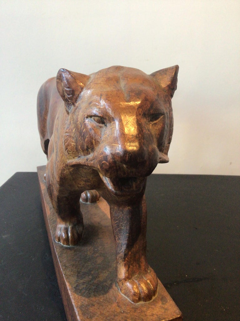1950s Carved Wood Tiger For Sale at 1stDibs