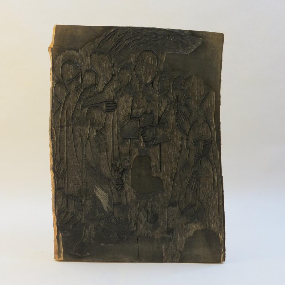 Bloc d'impression original en bois gravé des années 1950 par Pauline Jacobsen. Très joliment détaillé, sculpté à la main dans du bois de tilleul puis utilisé pour l'impression. Exceptionnellement bien sculpté. L'artiste utilisait souvent le grain du