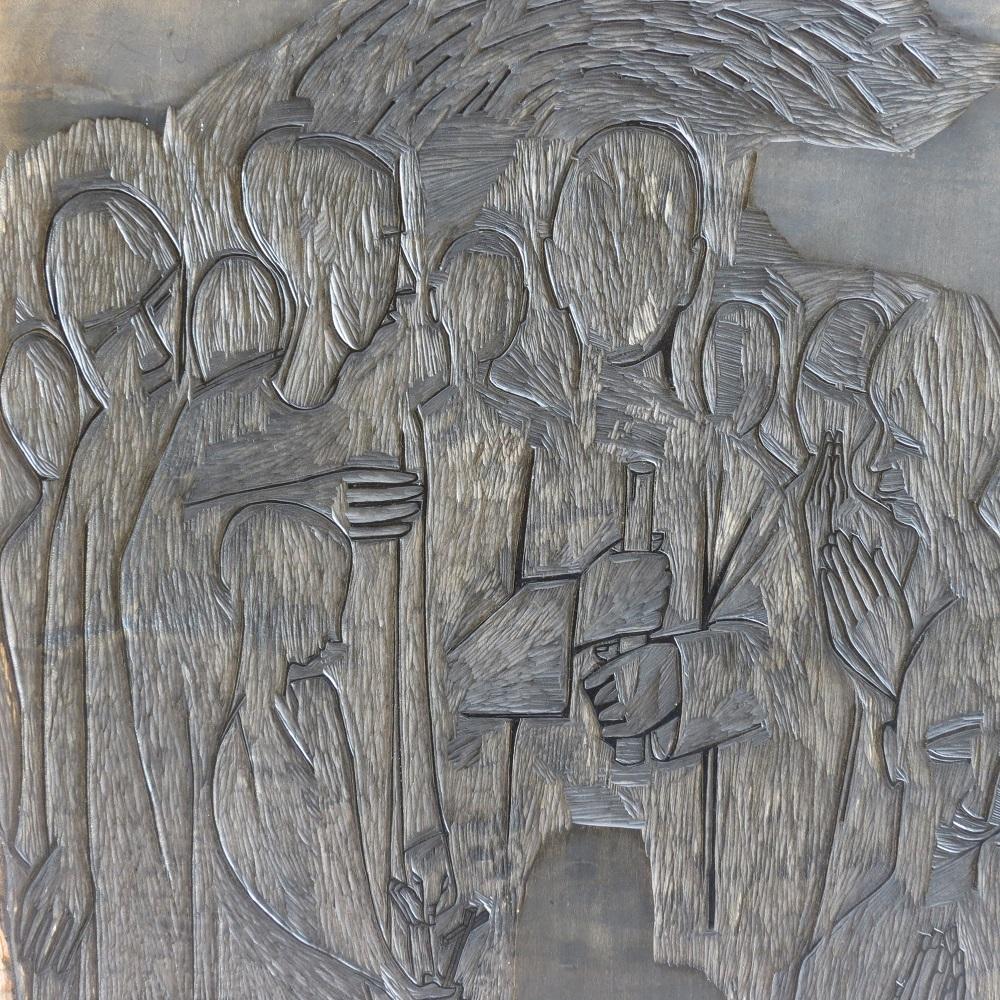 Bloc d'impression en bois sculpté des années 1950 par Pauline Jacobsen Christian Soul Bon état - En vente à Stow on the Wold, GB