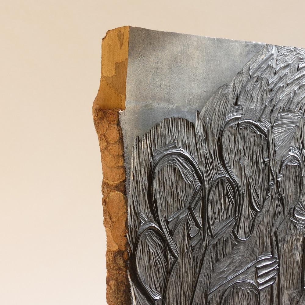 20ième siècle Bloc d'impression en bois sculpté des années 1950 par Pauline Jacobsen Christian Soul en vente