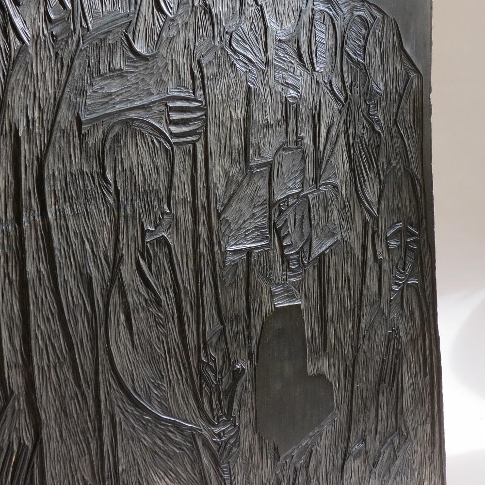 Bois Bloc d'impression en bois sculpté des années 1950 par Pauline Jacobsen Christian Soul en vente