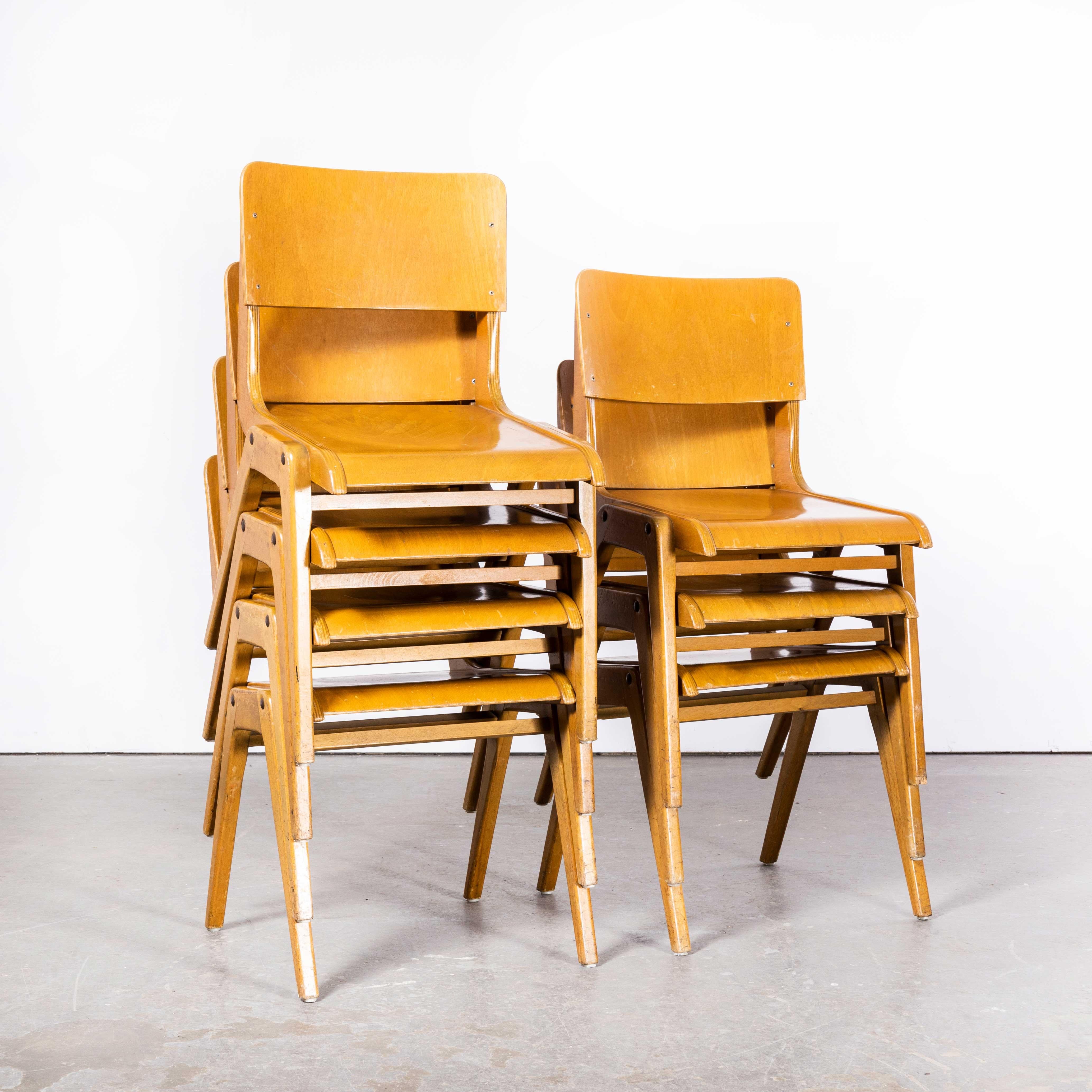 Mid-20th Century 1950s Casala Honey Beech Stacking Dining Chair, Set of Seven For Sale