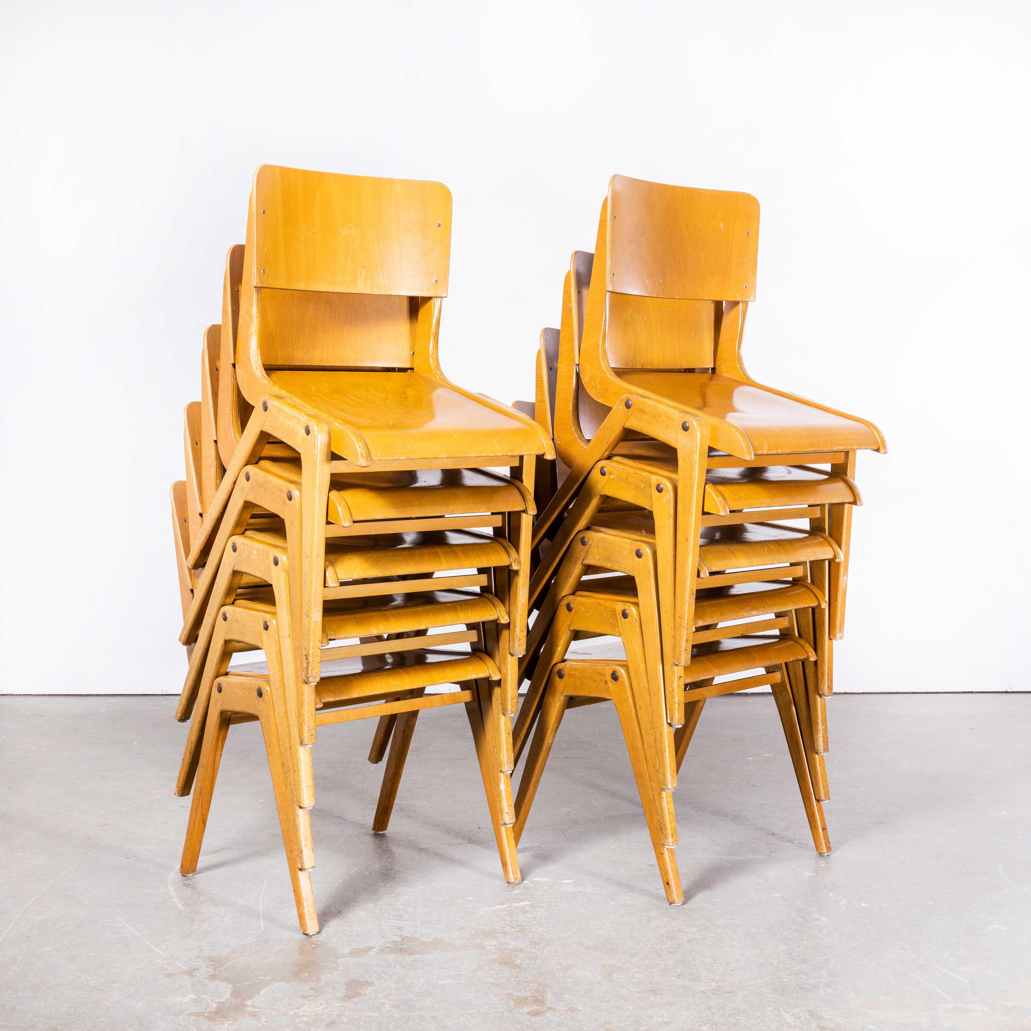 Mid-20th Century 1950s Casala Honey Beech Stacking Dining Chair, Set of Ten For Sale