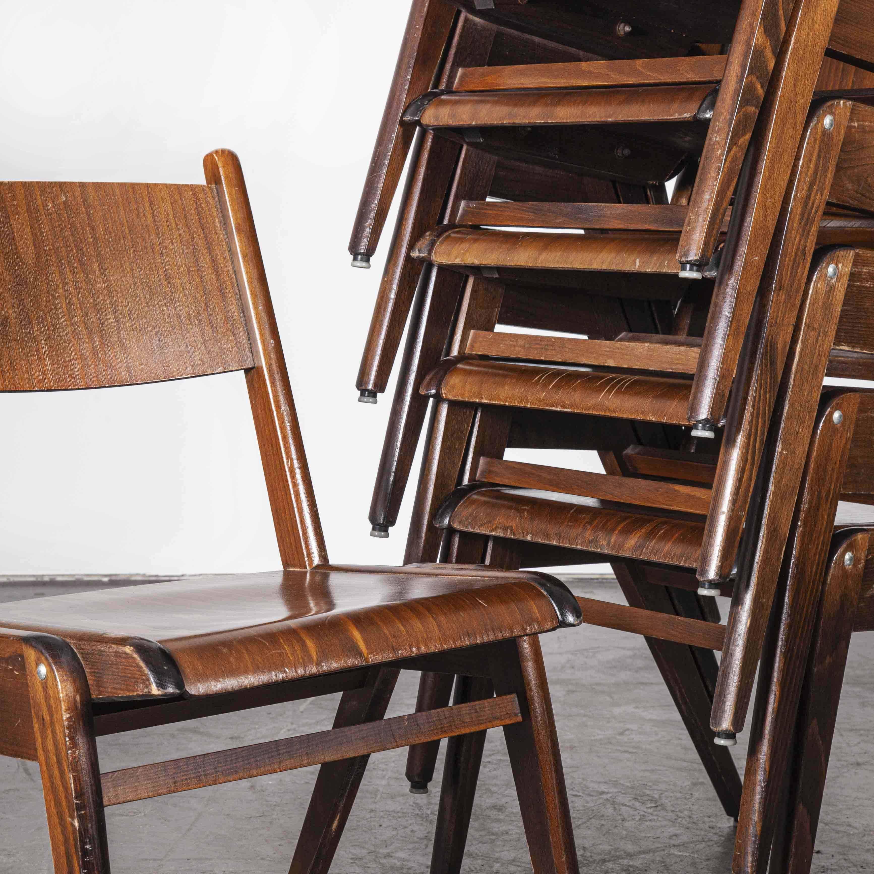 1950s Casala midcentury walnut stacking dining chair – set of eight.
1950s Casala walnut stacking dining chair – set of eight. Casala is one of Germanys best known furniture producers still producing to this day. In our view the 1950s-1960s was