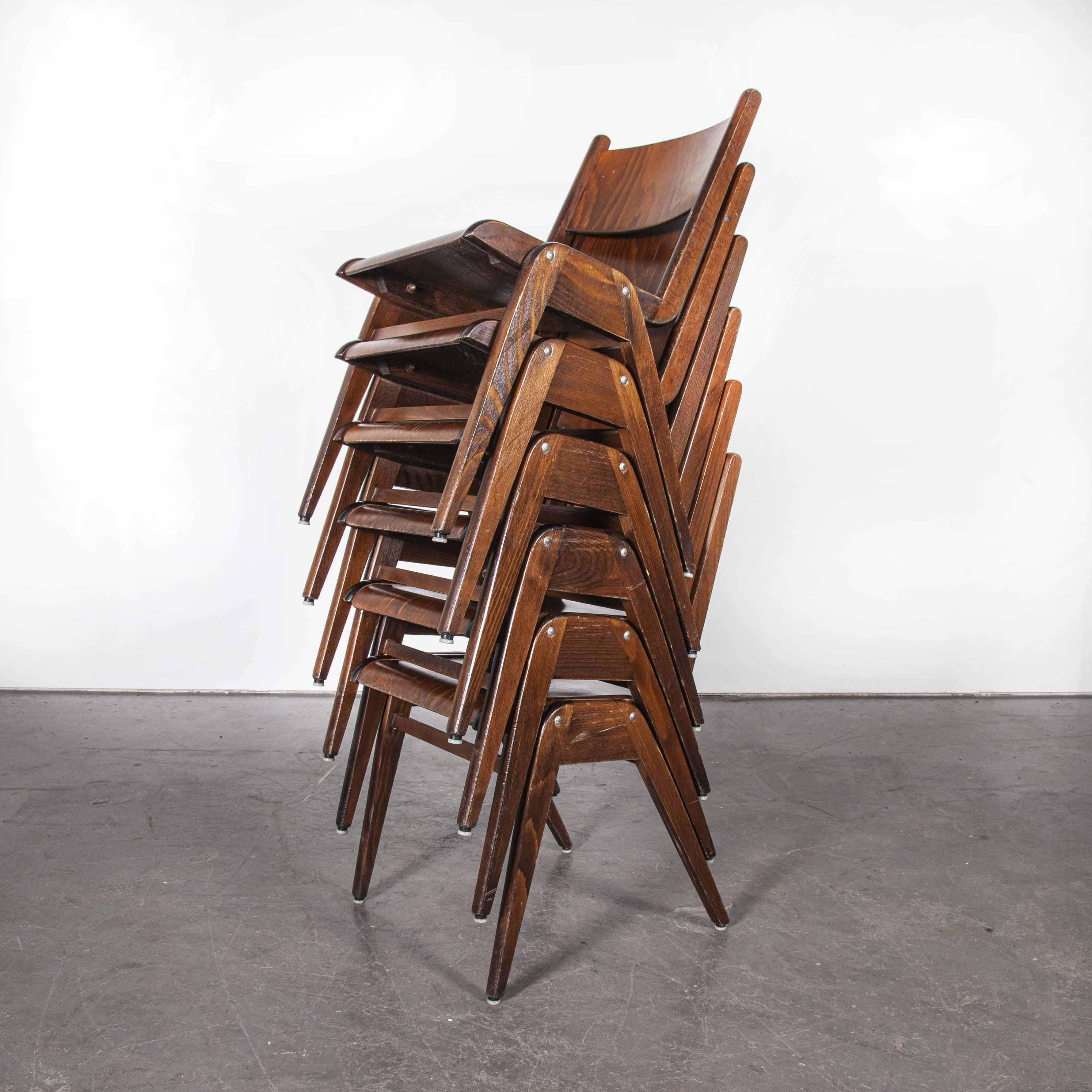 German 1950s Casala Midcentury Walnut Stacking Dining Chair, Set of Six