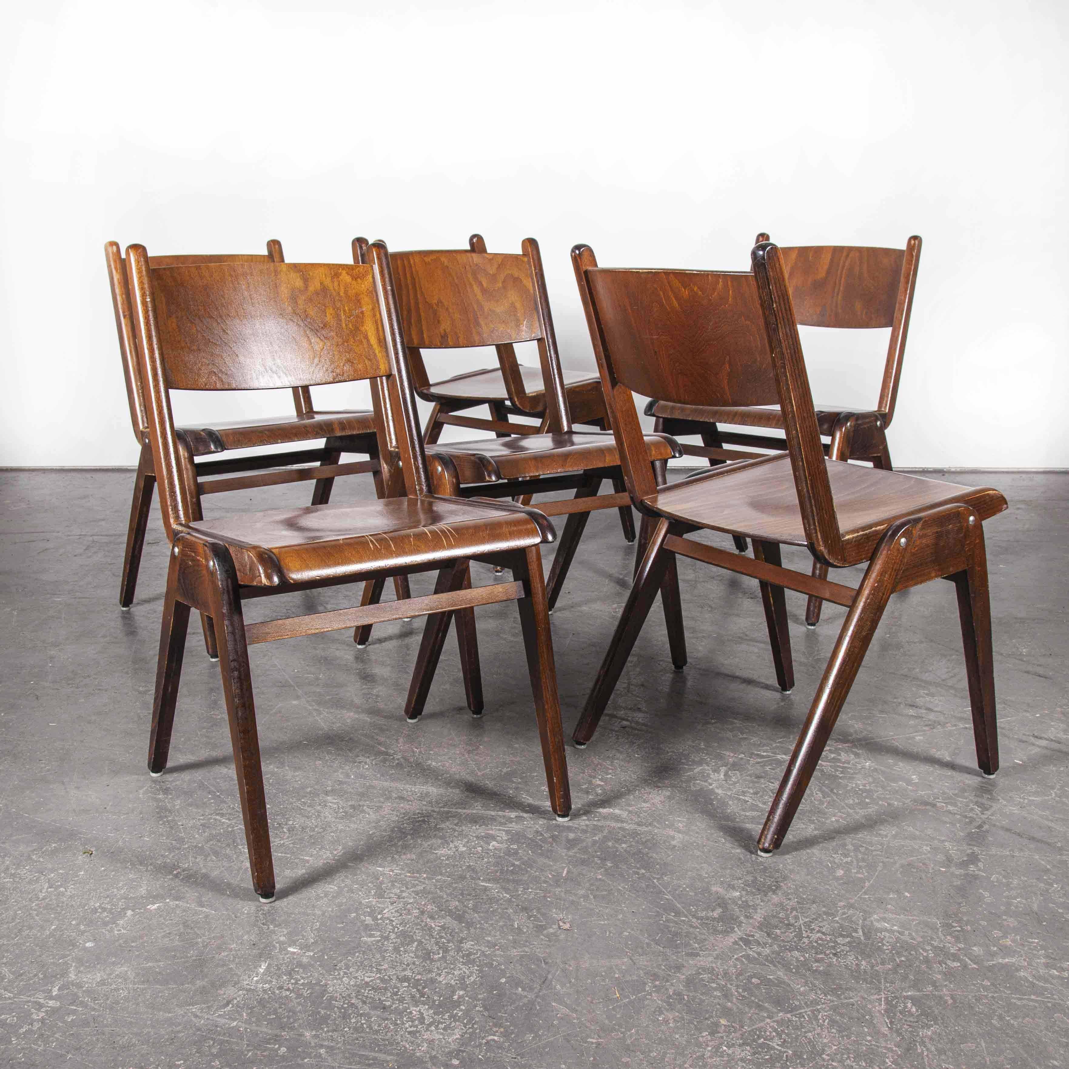 Mid-20th Century 1950s Casala Midcentury Walnut Stacking Dining Chair, Set of Six