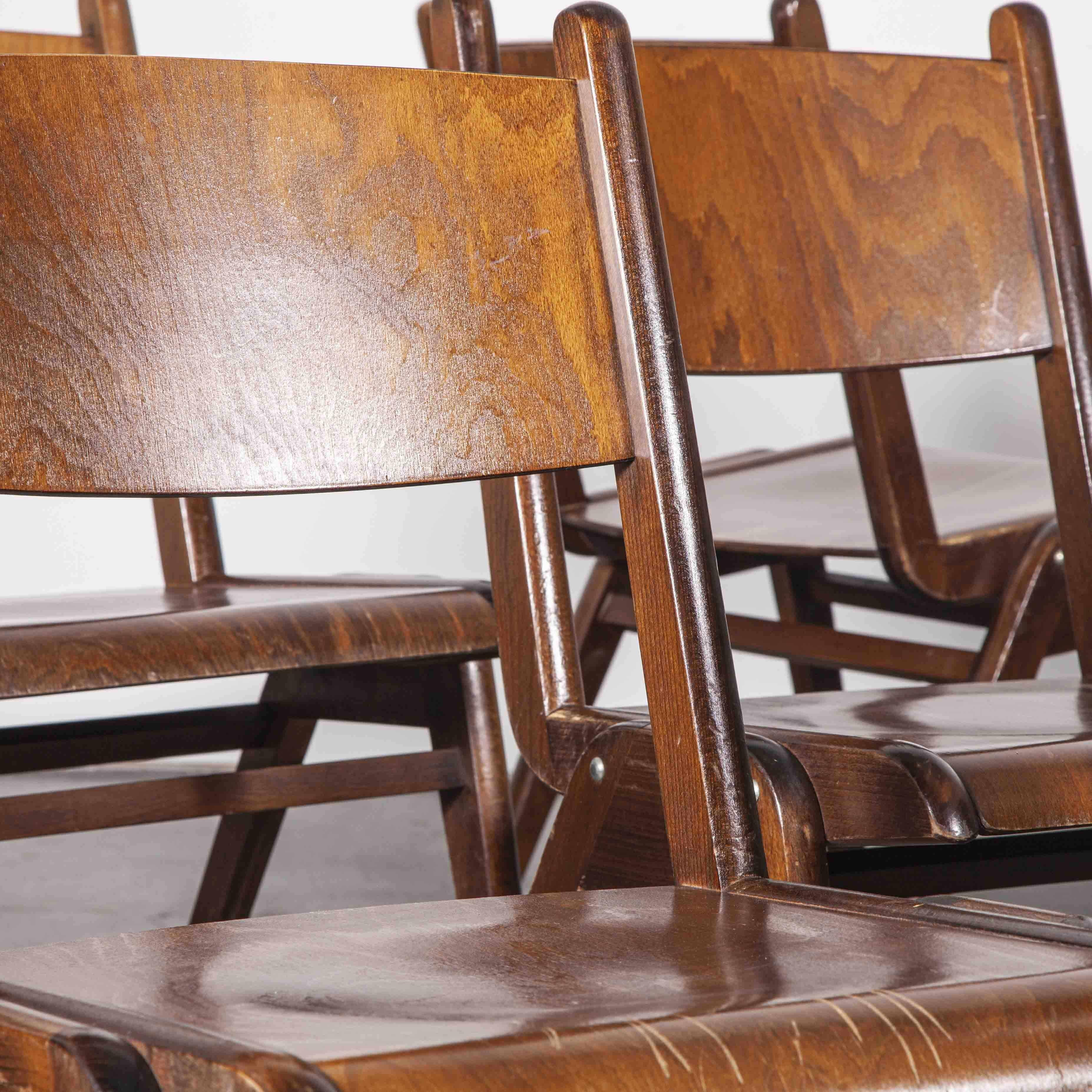 Beech 1950s Casala Midcentury Walnut Stacking Dining Chair, Set of Six
