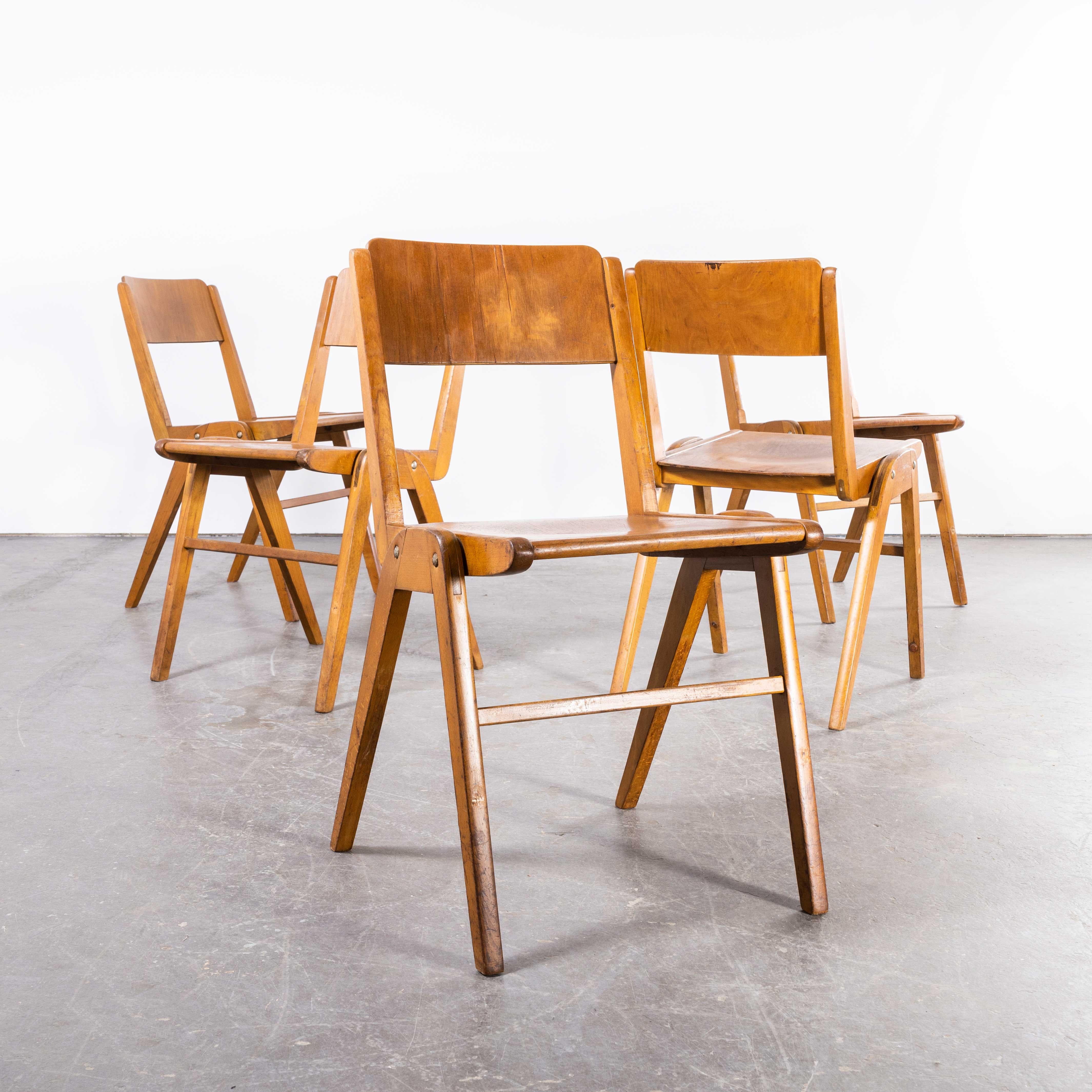 1950’s Casala stacking dining chairs – set of five
1950’s Casala stacking dining chairs – set of five. Casala is one of Germanys best known furniture producers still producing to this day. In our view the 50/60’s was their heyday. This is one of