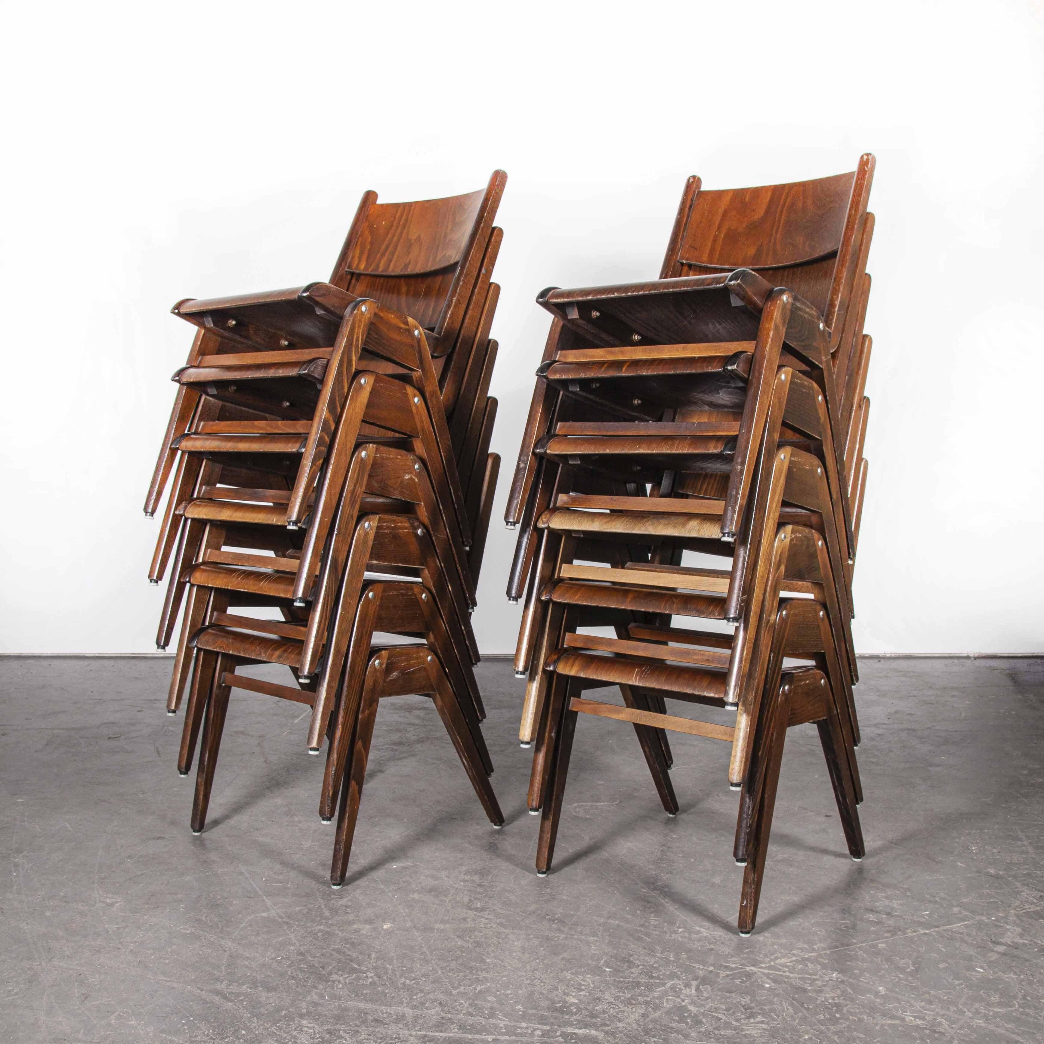 German 1950s Casala Walnut Stacking Dining Chair, Set of Twelve