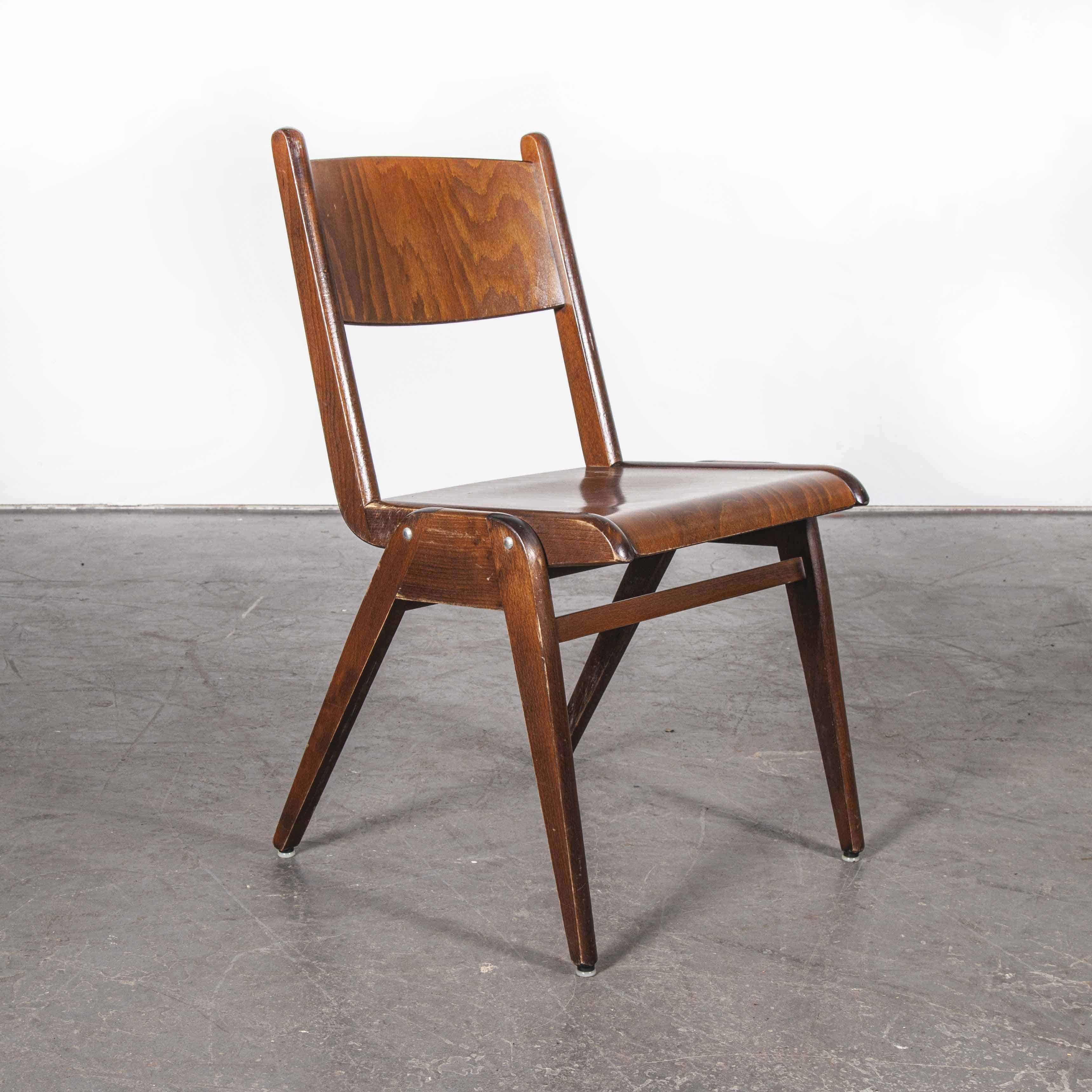 Beech 1950s Casala Walnut Stacking Dining Chair, Set of Twelve