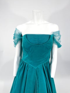 1950s Caselton Green Velvet Party Dress