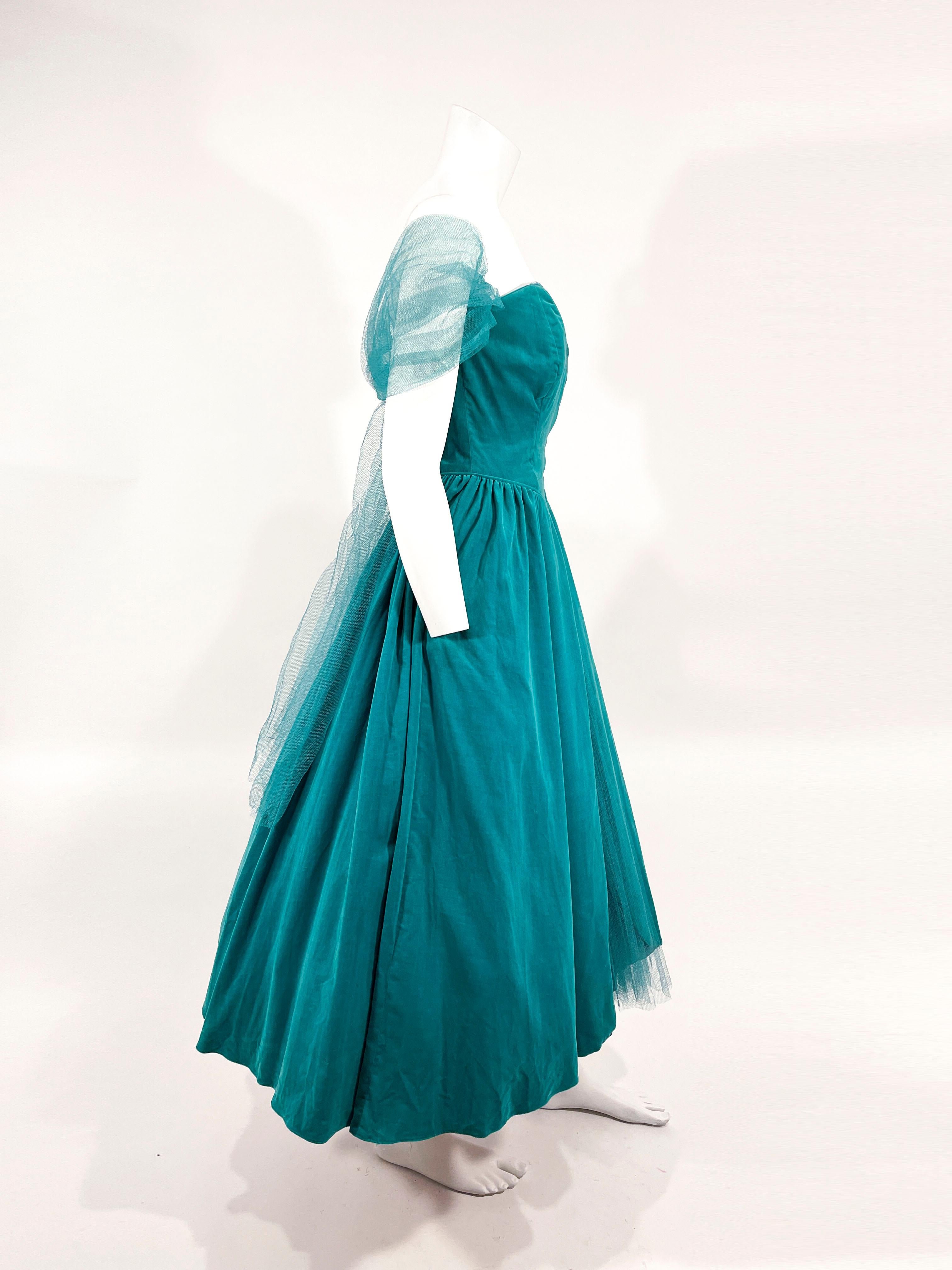 1950er Jahre Caselton Grünes Samt Partykleid Damen im Angebot