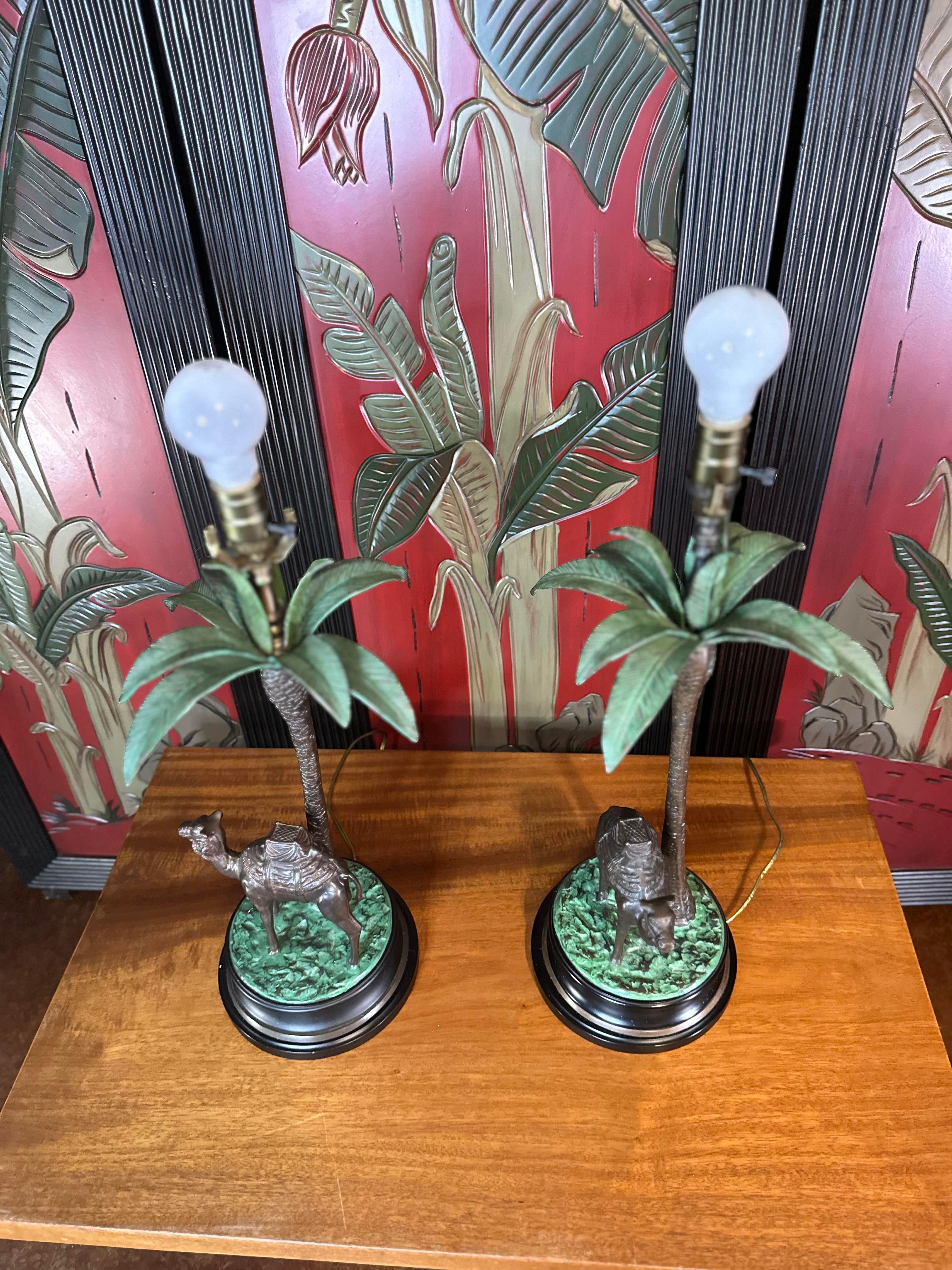 1950s Cast Bronze Camel and Palm Tree Lamps, a Pair  For Sale 5