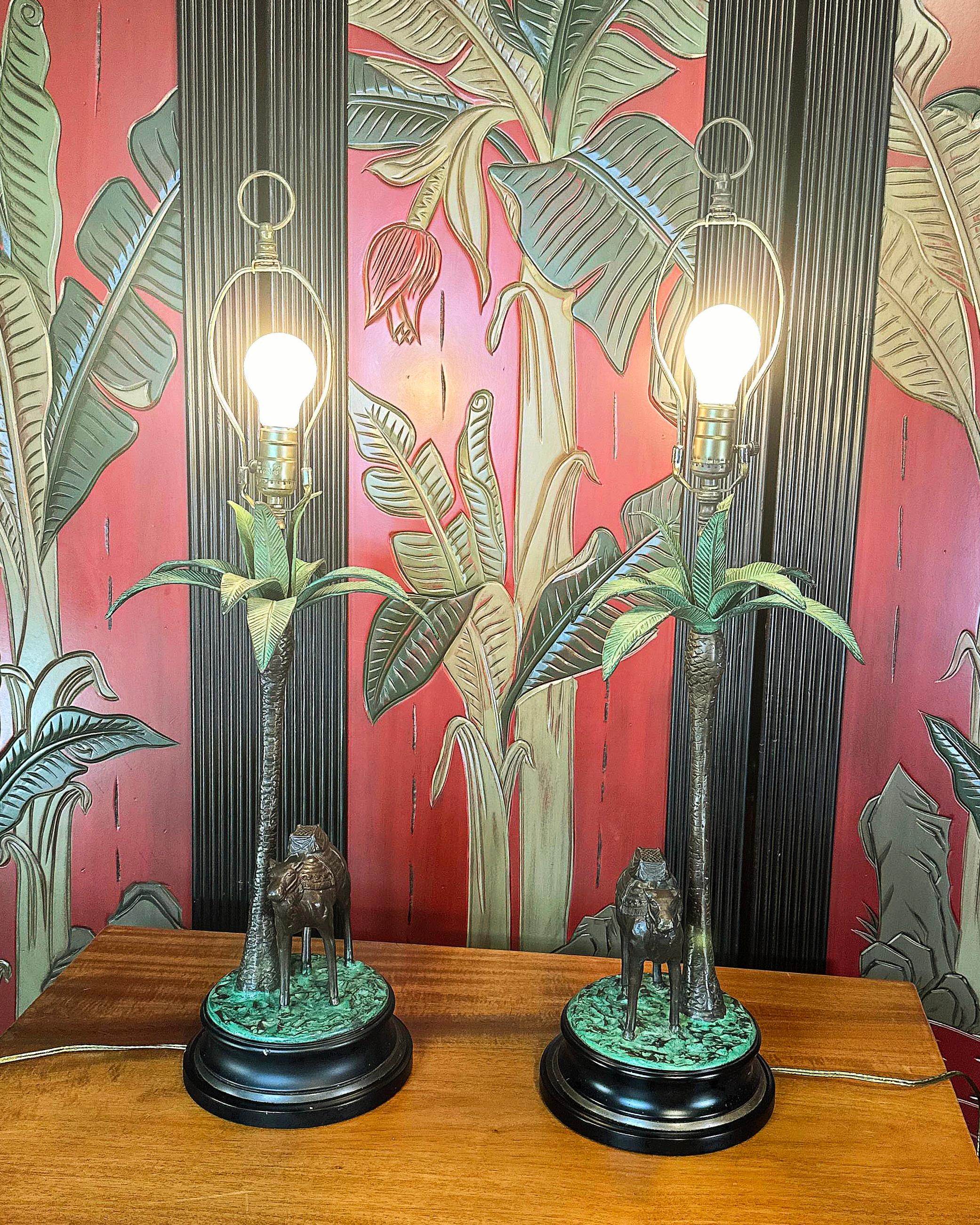 1950s Cast Bronze Camel and Palm Tree Lamps, a Pair  For Sale 8