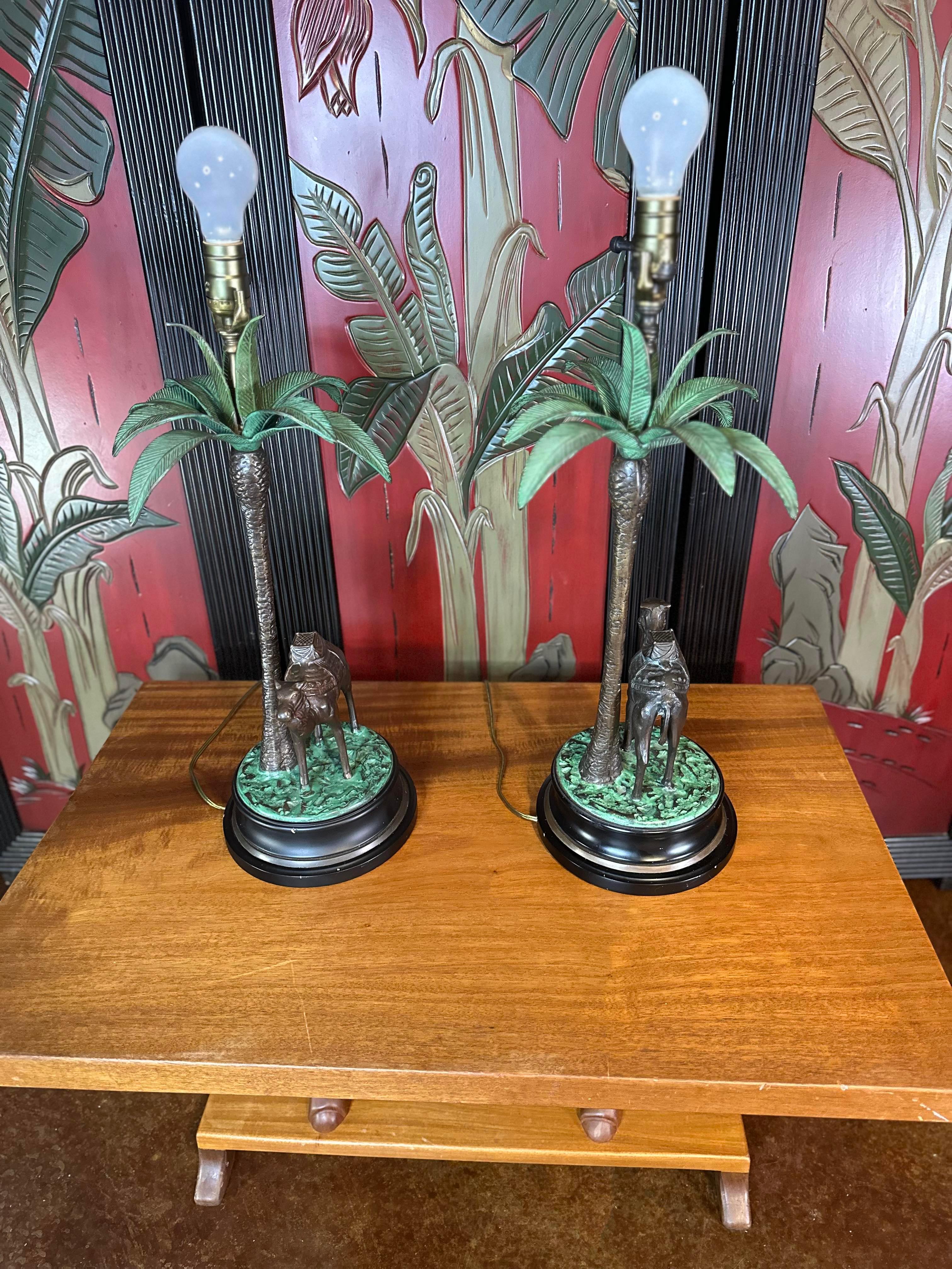 1950s Cast Bronze Camel and Palm Tree Lamps, a Pair  For Sale 9